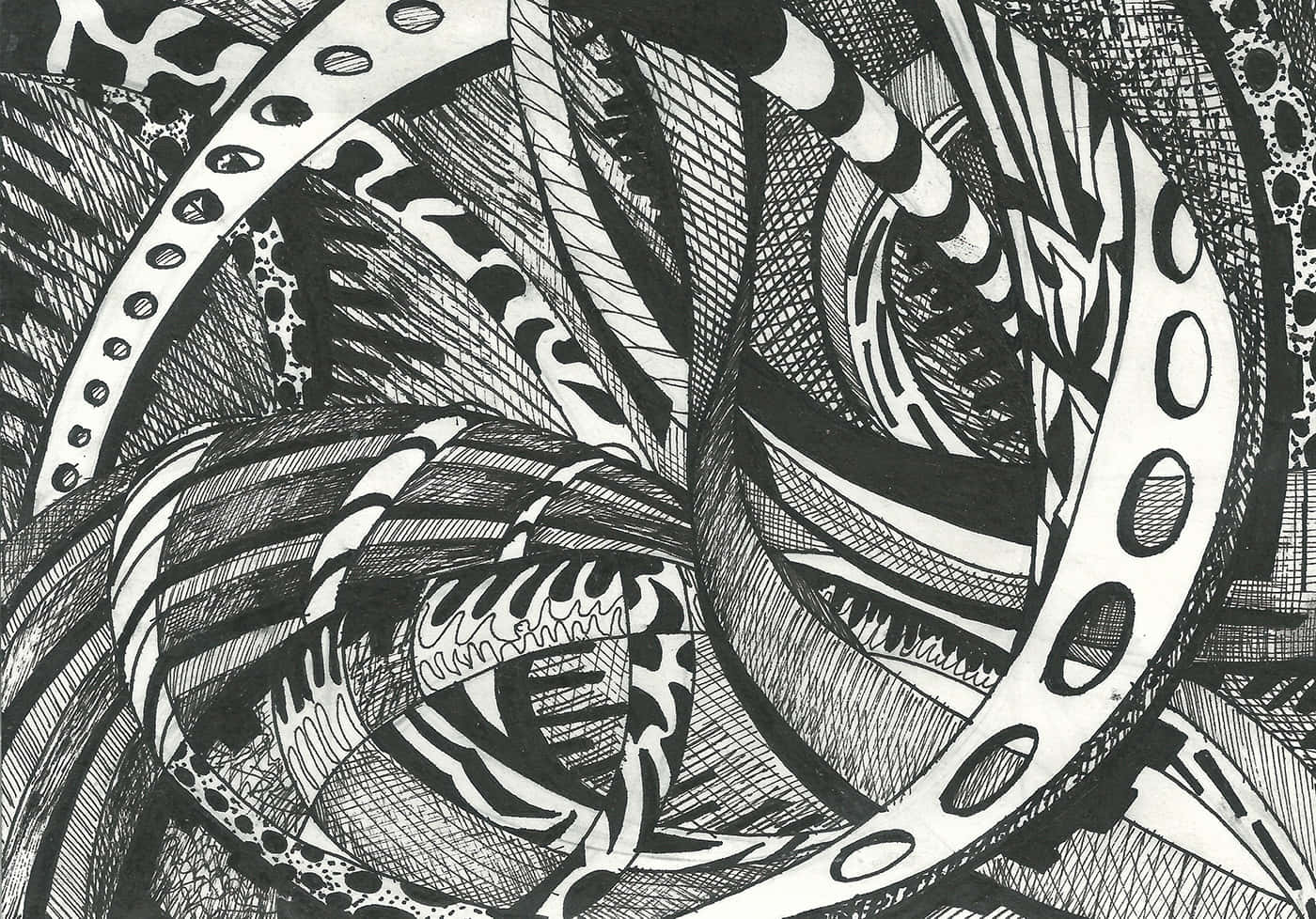 black and white abstract art, swirling patterns, textured lines, HD Desktop Wallpaper