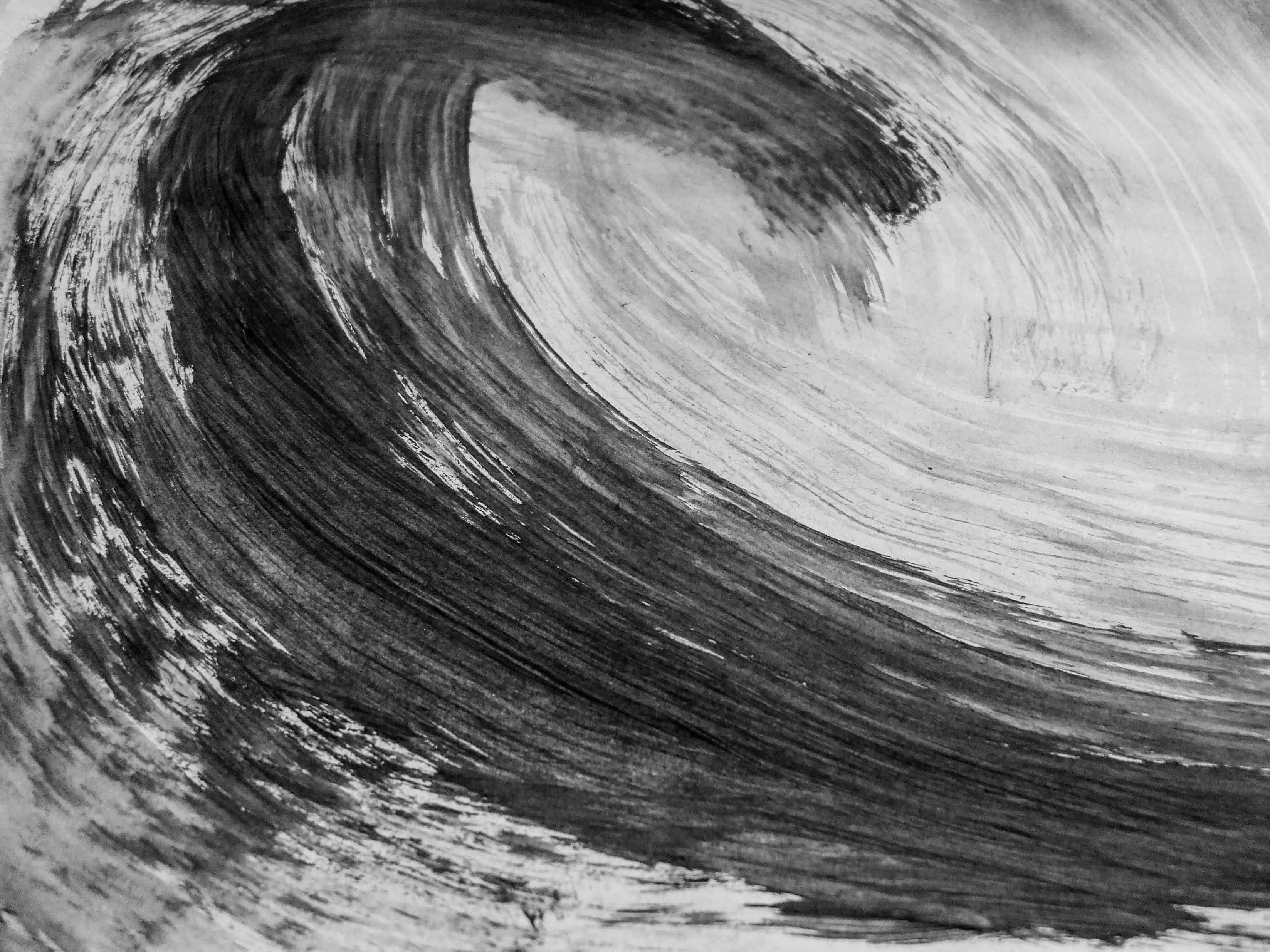 black and white abstract art, brushstroke swirls, abstract wave, 2K Desktop Wallpaper