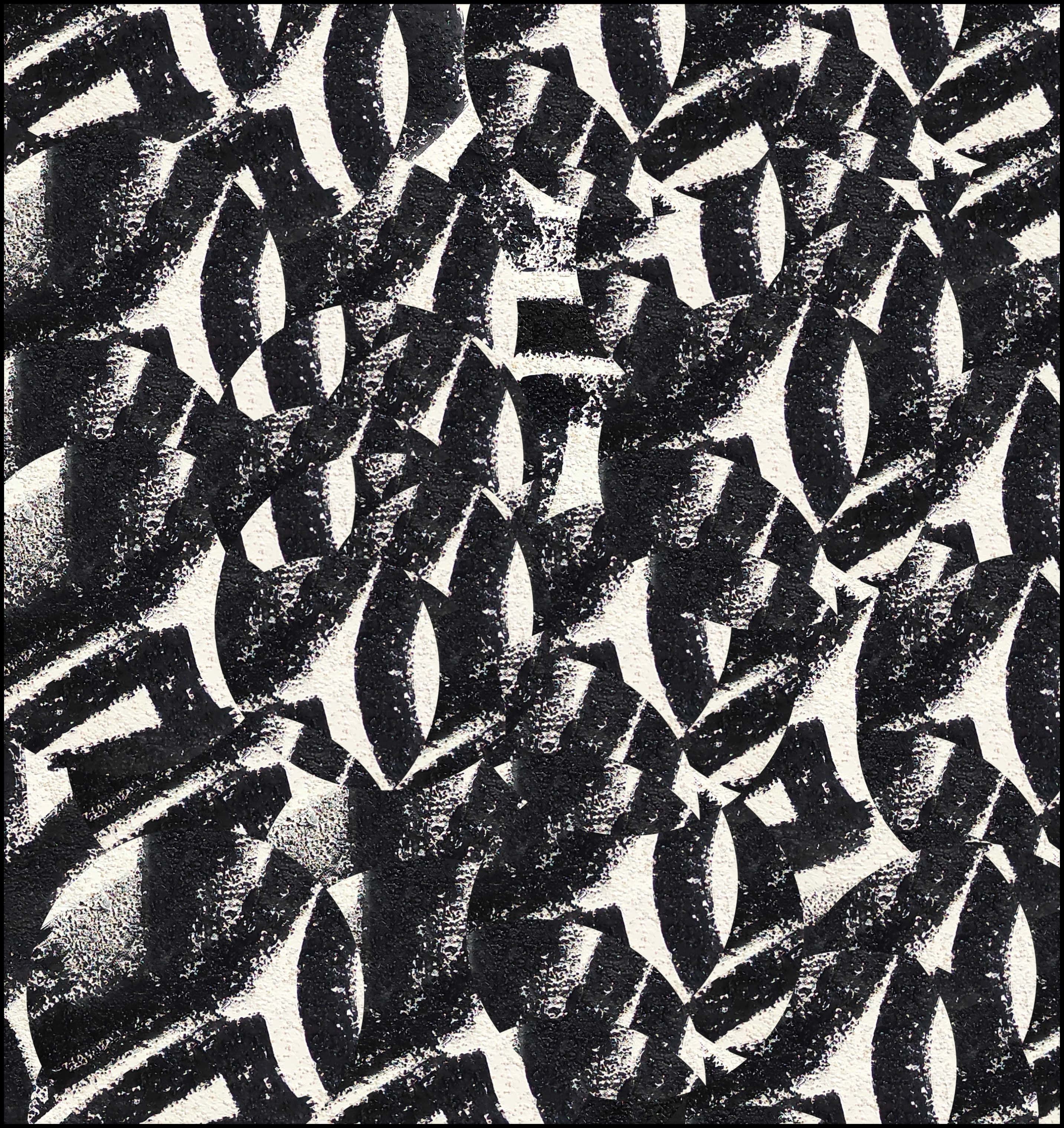 black and white abstract art, textured brushstroke shapes, dynamic visual rhythm, 2K Phone Wallpaper