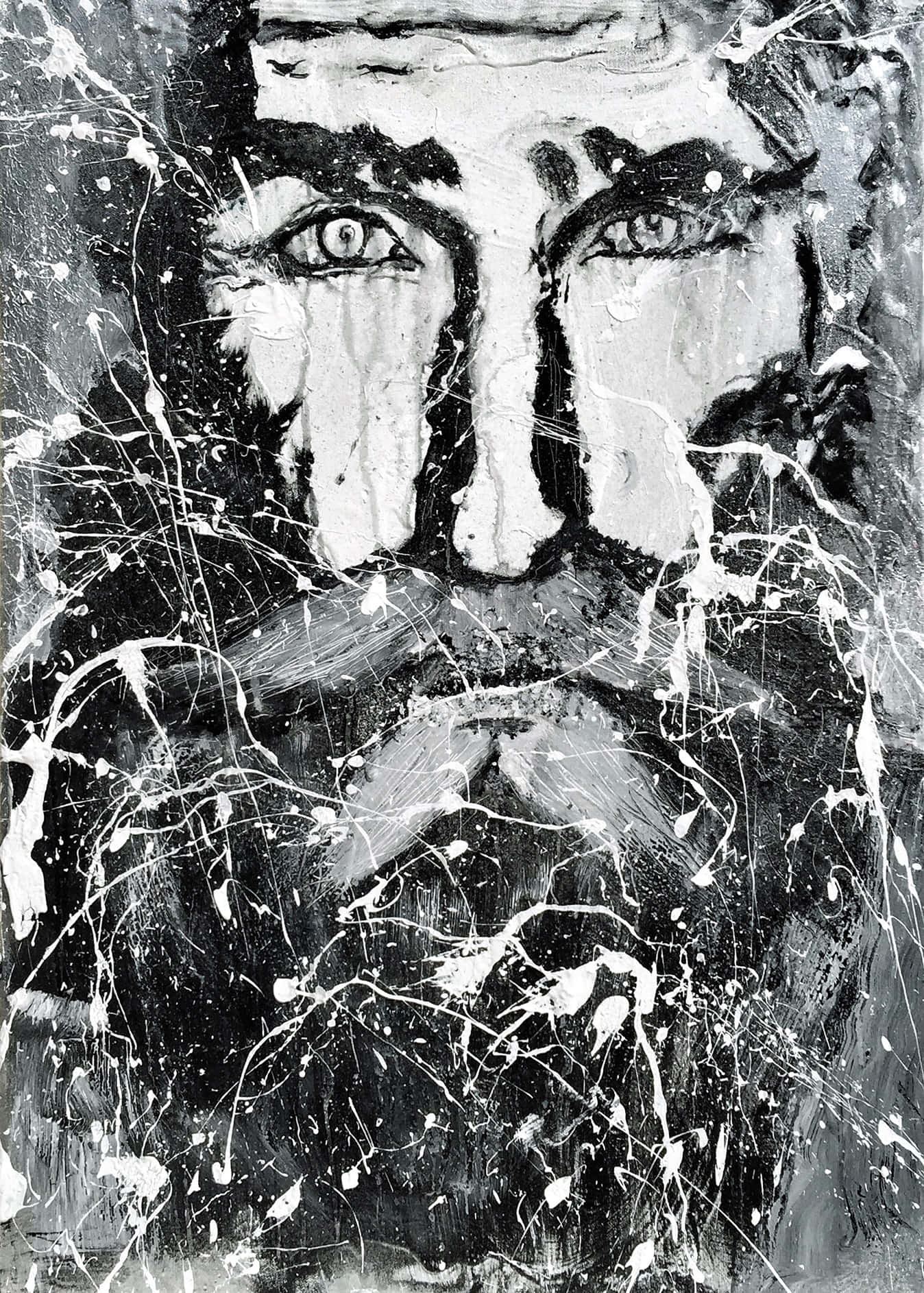 bearded man, intense eyes, splattered with white paint, HD Phone Wallpaper