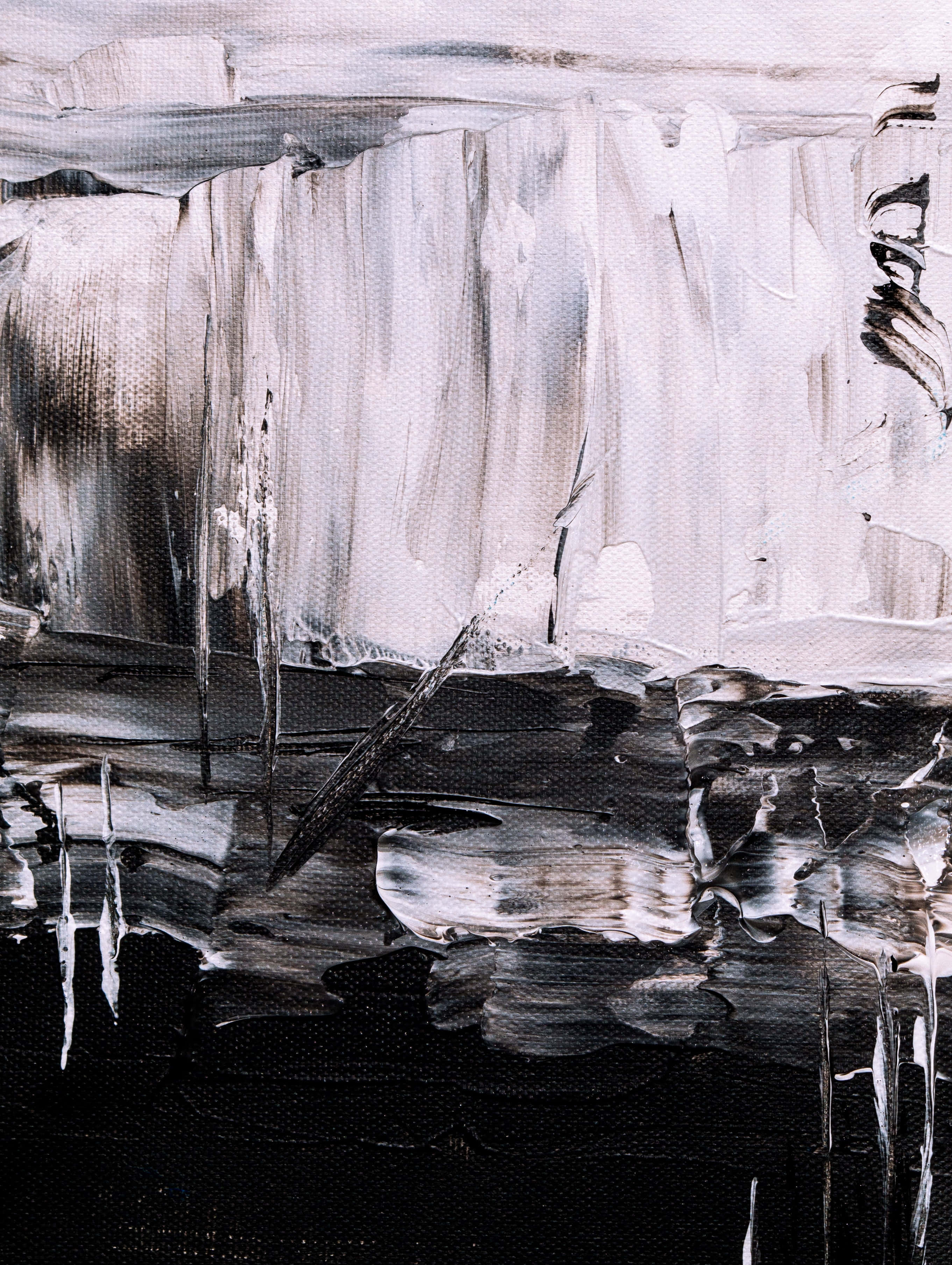 black and white abstract art, monochromatic oil painting, stark waterfall, 2K Phone Wallpaper