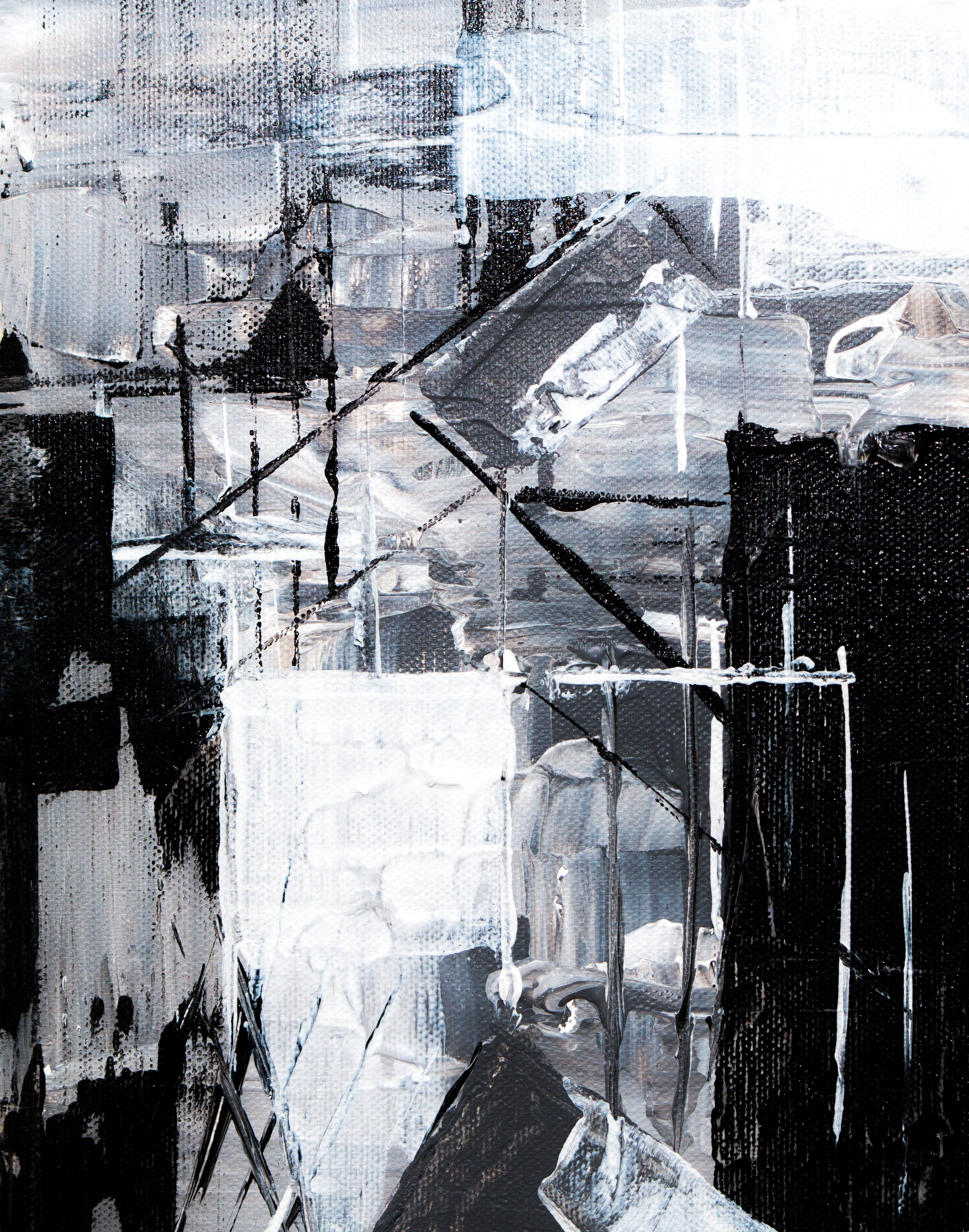 black abstract art, abstract painting, bold black white and gray brushstrokes, 2K Phone Wallpaper