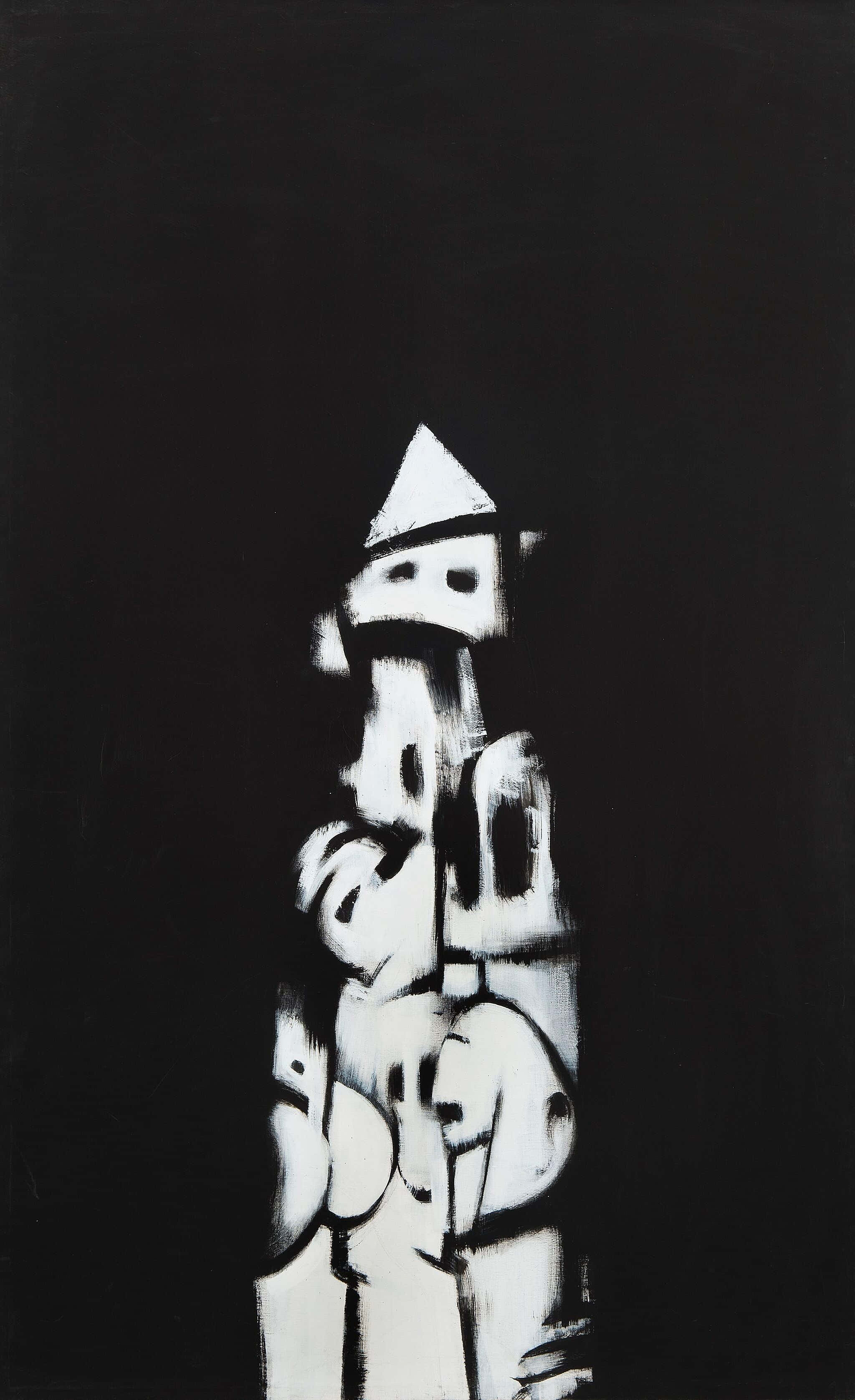 Abstract Black and White Painting, stark black and white abstract painting, stylized humanoid figure, 2K Phone Wallpaper
