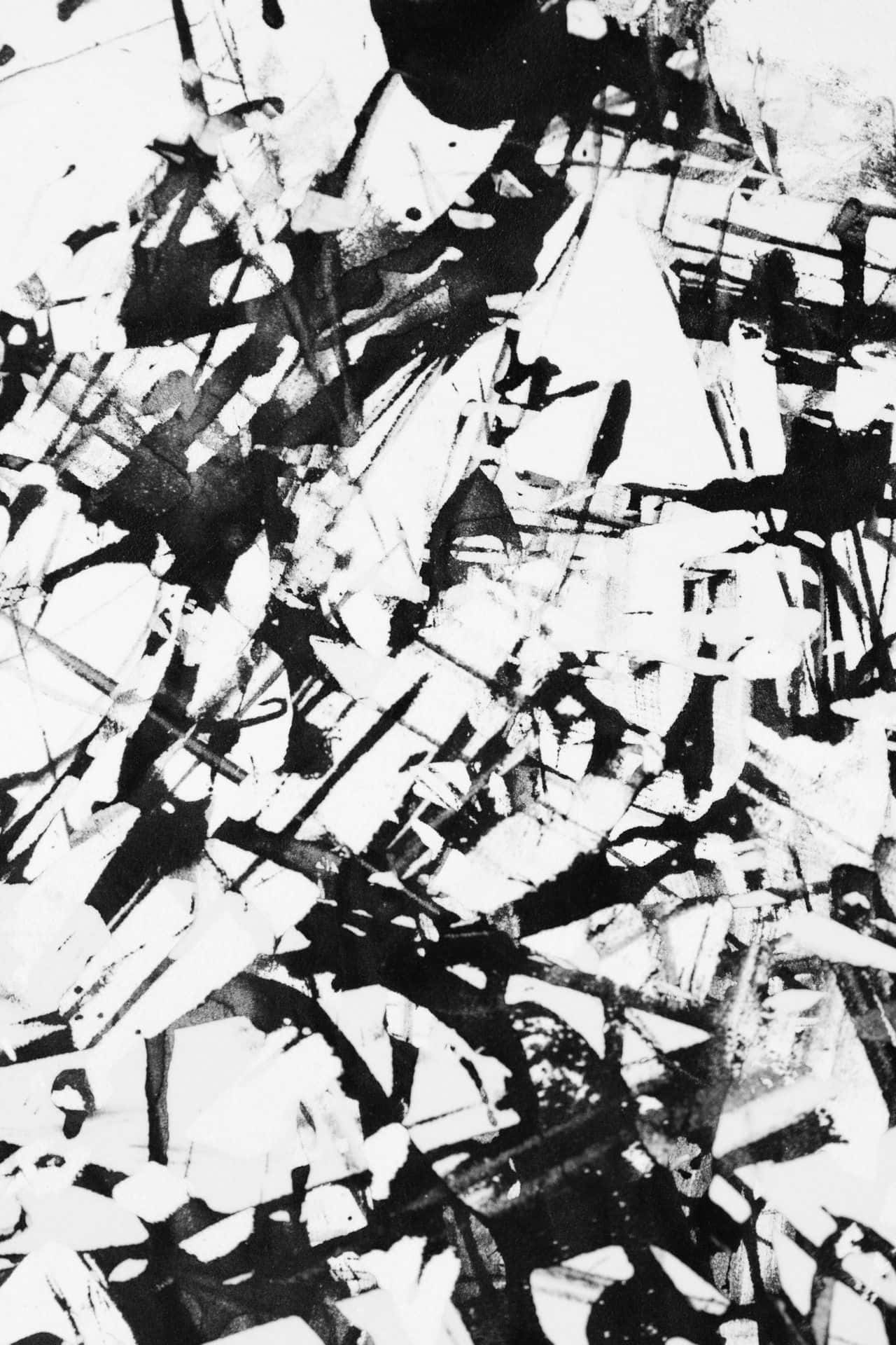 black and white abstract art, jagged lines, fragmented shapes, Full HD Phone Wallpaper