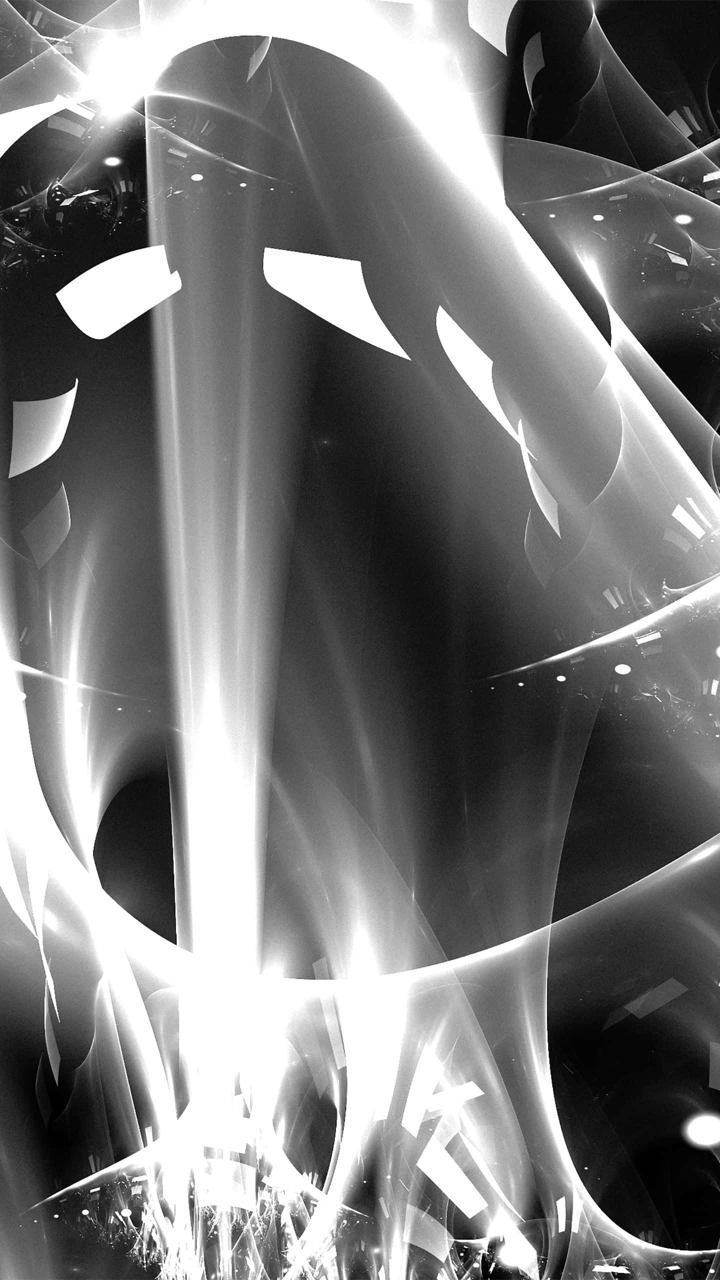 Black And White Abstract, glowing light beams, flowing curved forms, 2K Phone Wallpaper