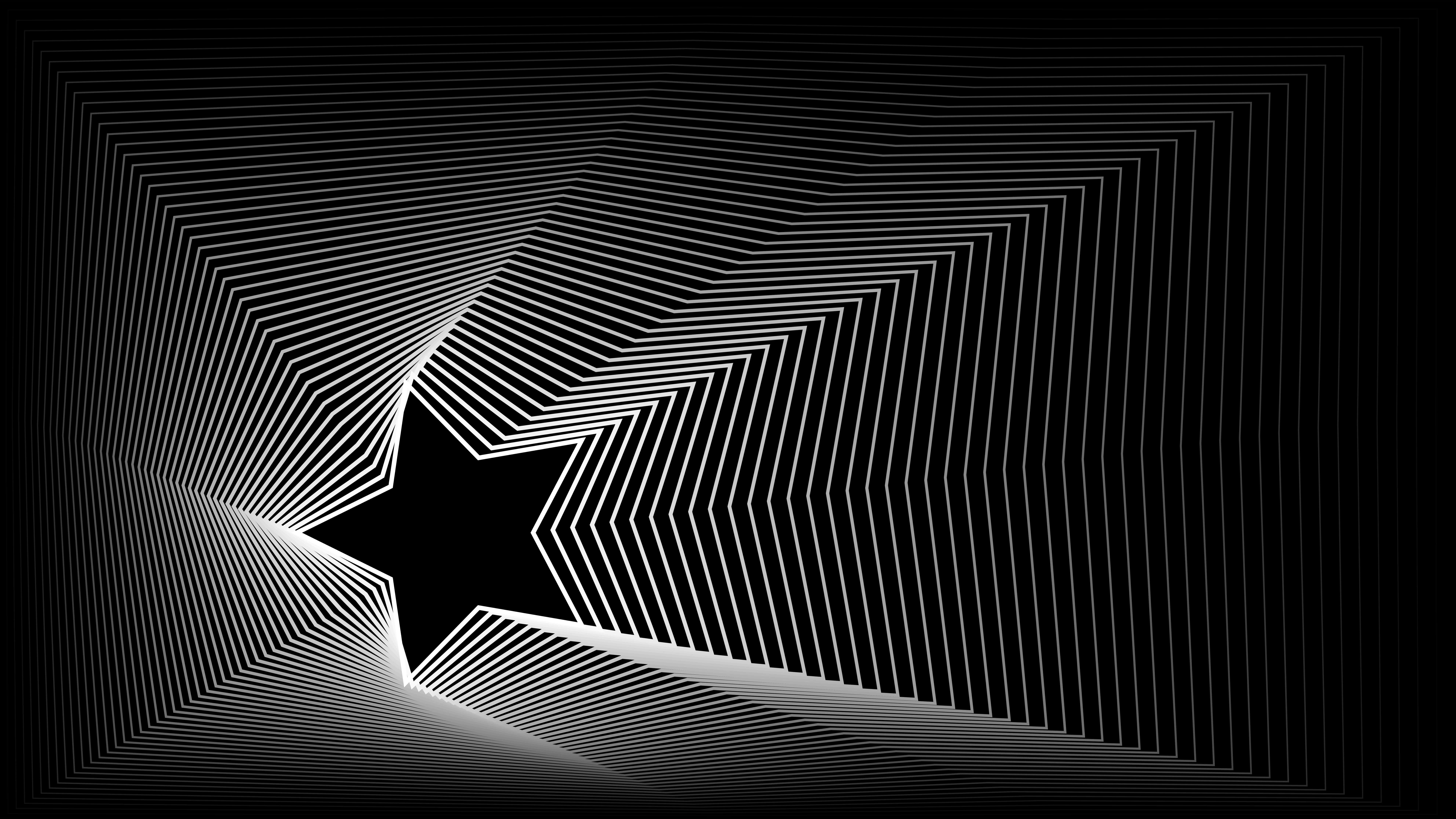 black star, tunnel of converging white lines, hypnotic optical illusion, 8K Desktop Wallpaper