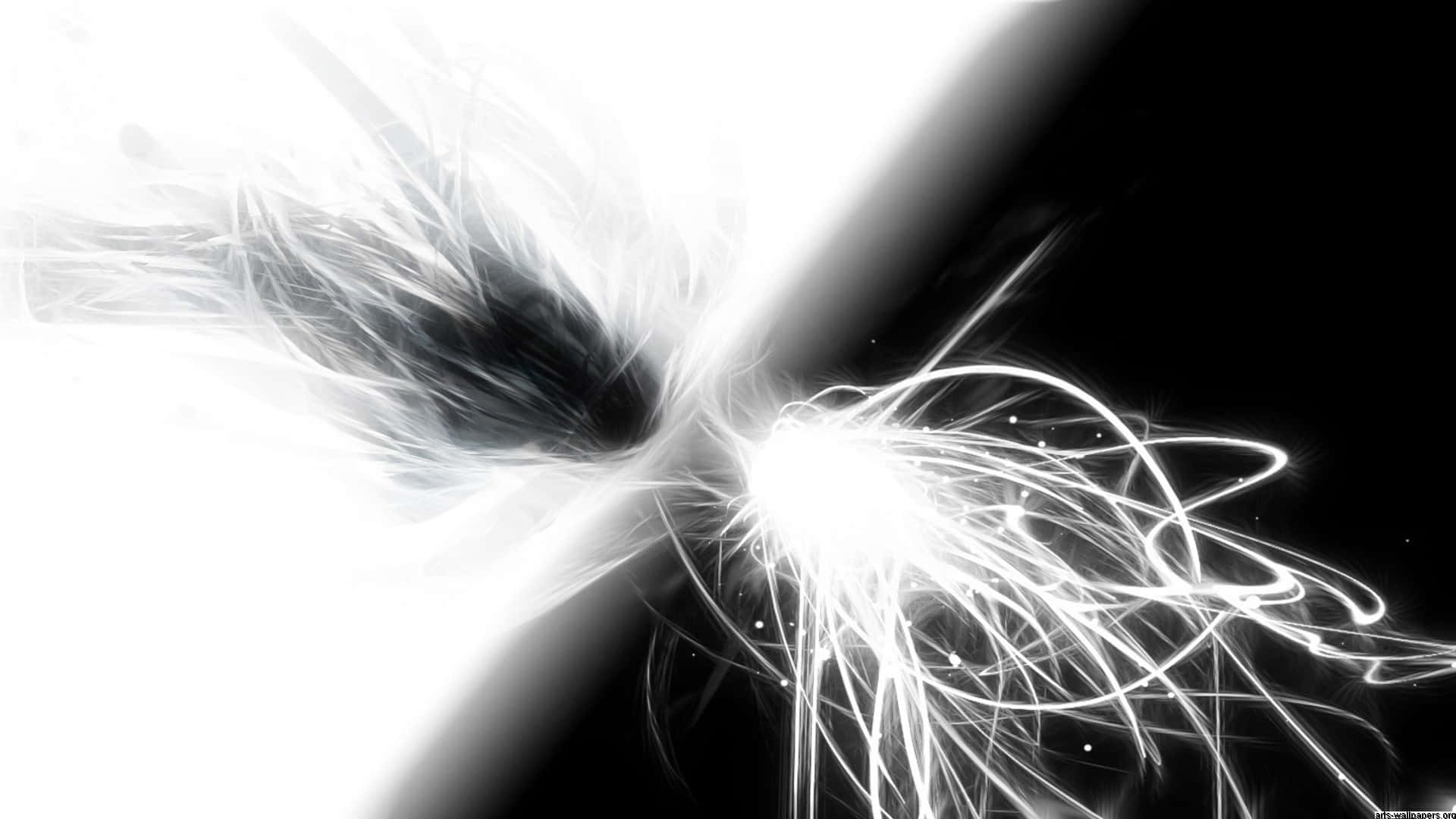 black and white abstract, swirling light trails, central point, Full HD Desktop Wallpaper