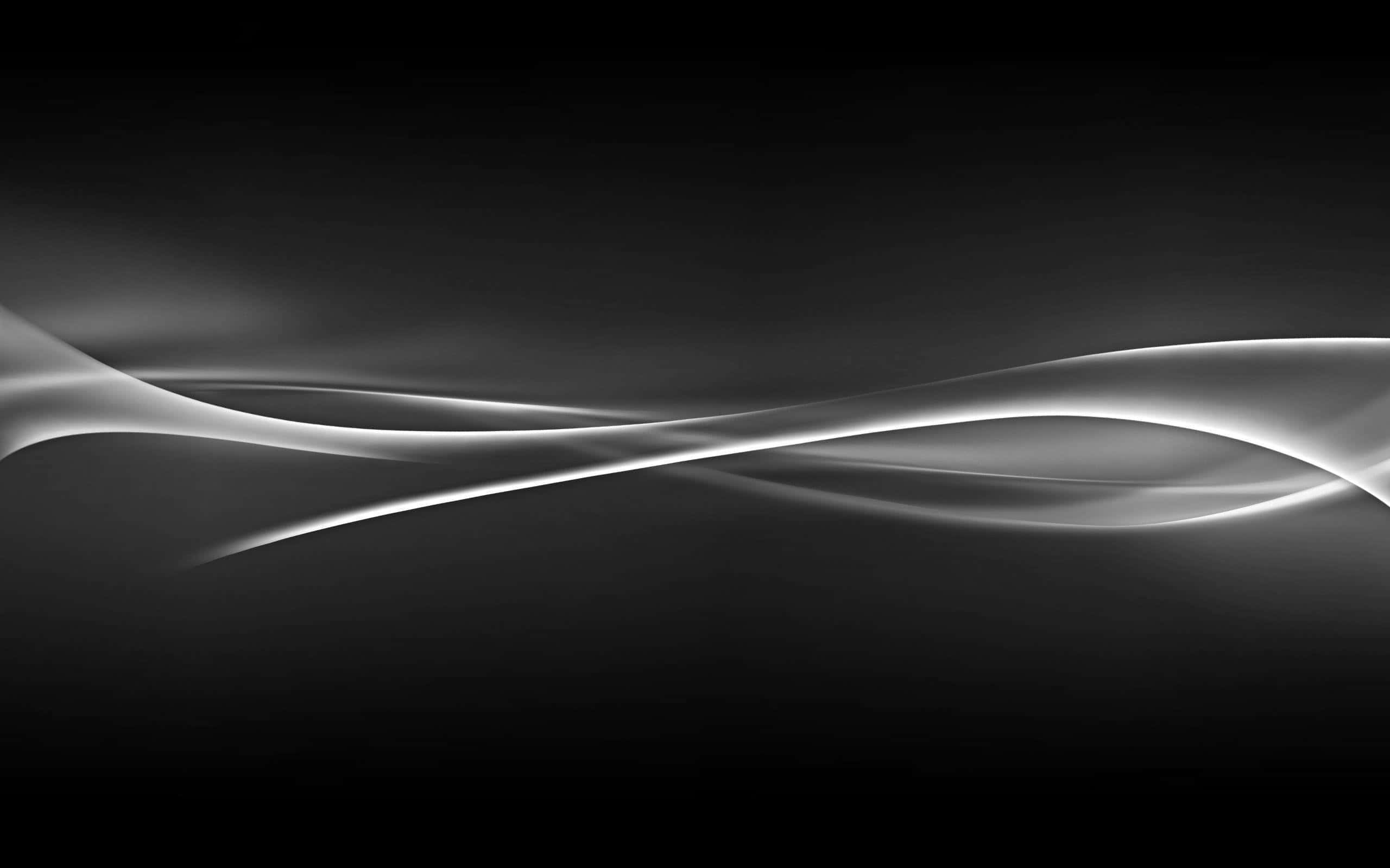 black and white abstract, glowing white ribbons, deep black gradient background, 2K Desktop Wallpaper