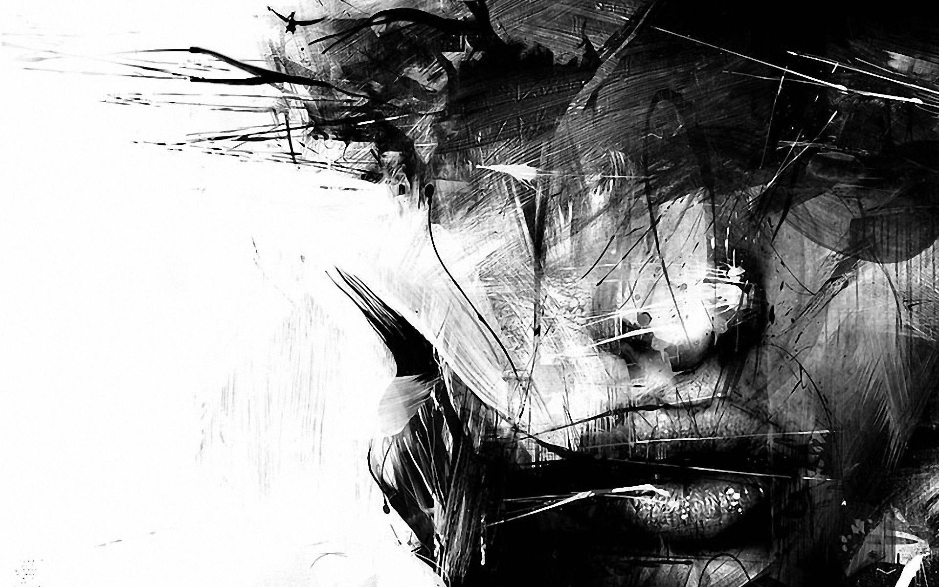 pain black and white abstract figure, Mixed Feelings in an Abstract World, black and white abstract portrait, Full HD Desktop Wallpaper