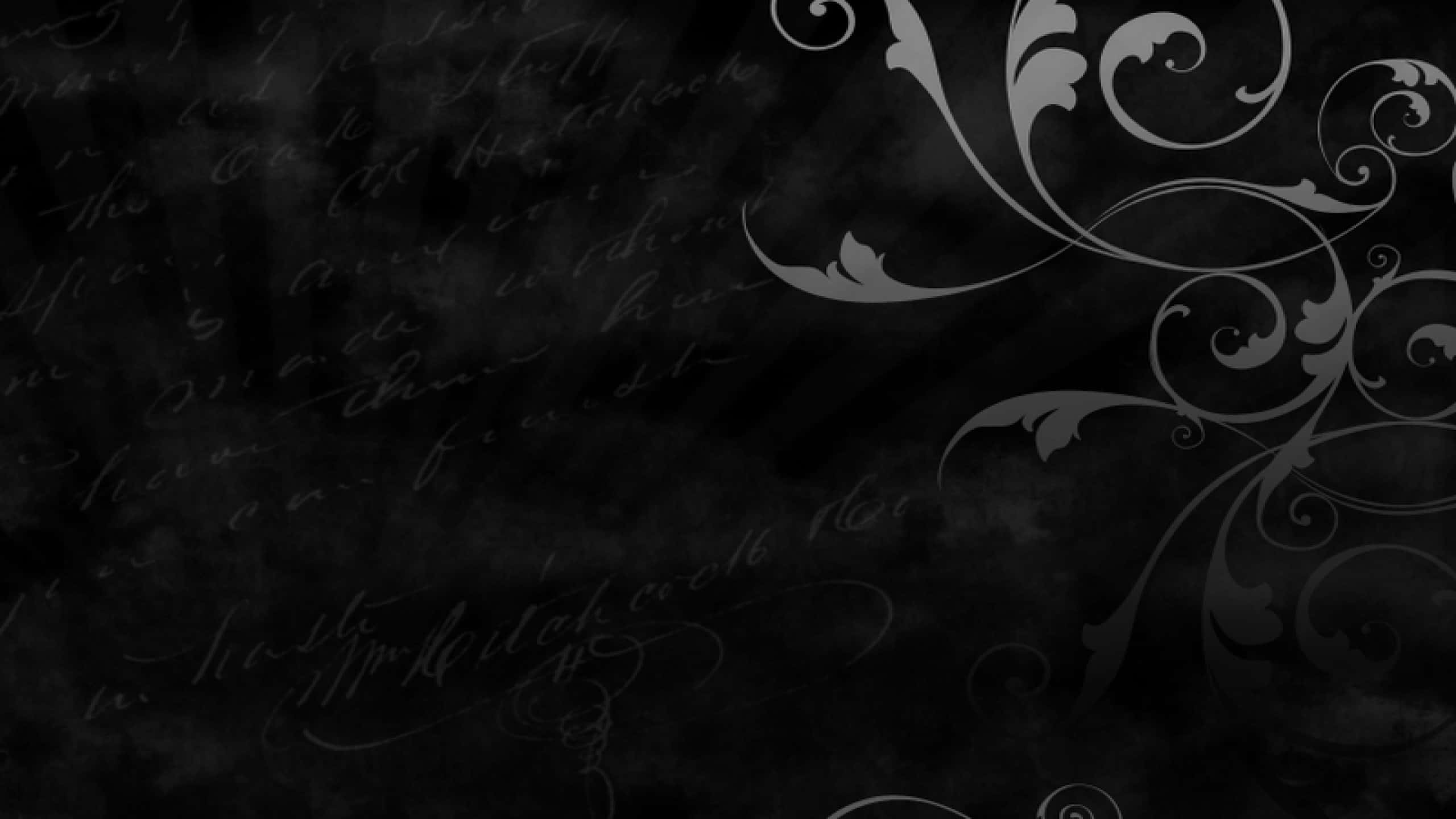 silver swirls, faded script, textured dark gray background, 2K Desktop Wallpaper