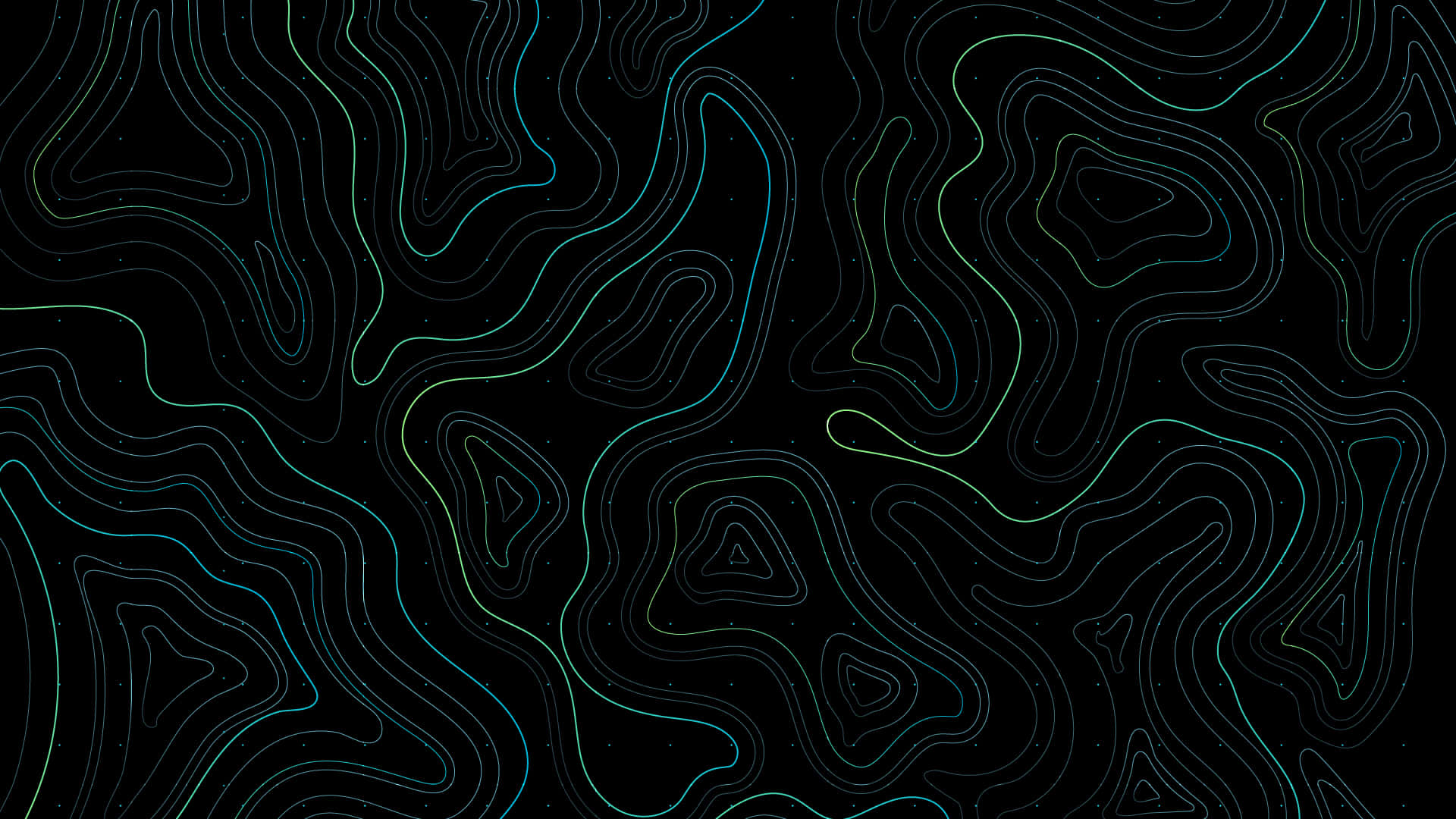 Black And White Abstract, glowing teal contour lines, star-speckled black background, Full HD Desktop Wallpaper