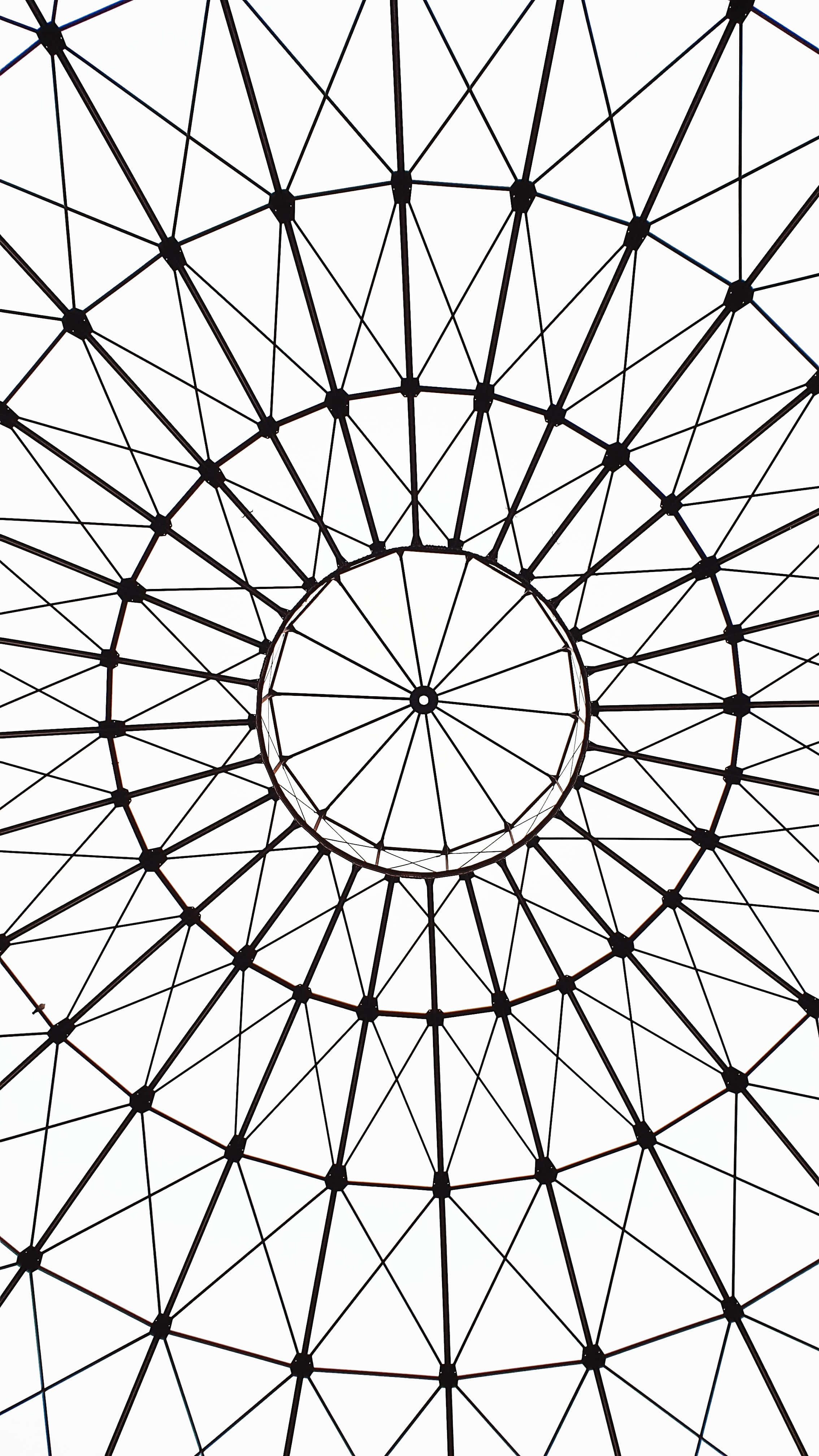 black and white abstract, black geometric lattice, central circle, 4K Phone Wallpaper