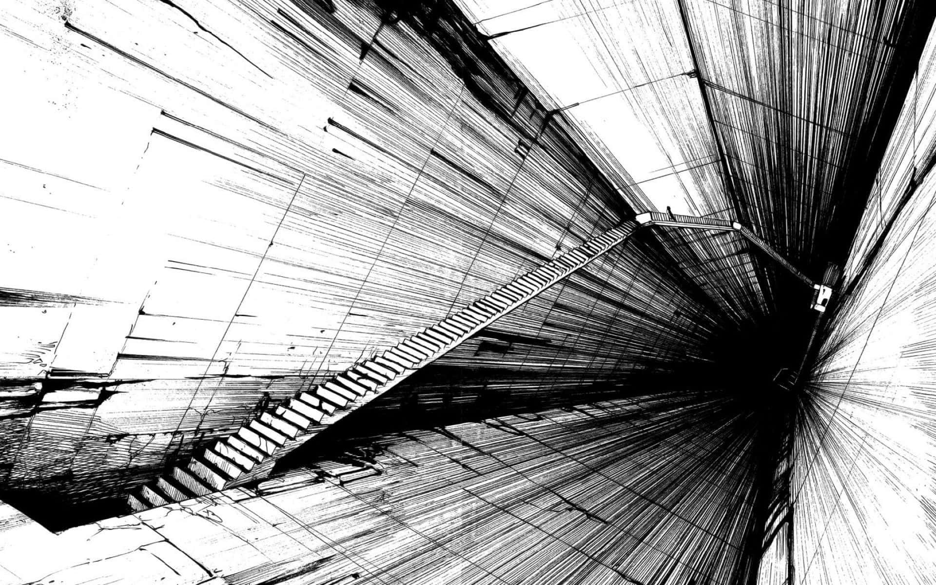 black and white abstract, spiraling staircase, dark tunnel, Full HD Desktop Wallpaper