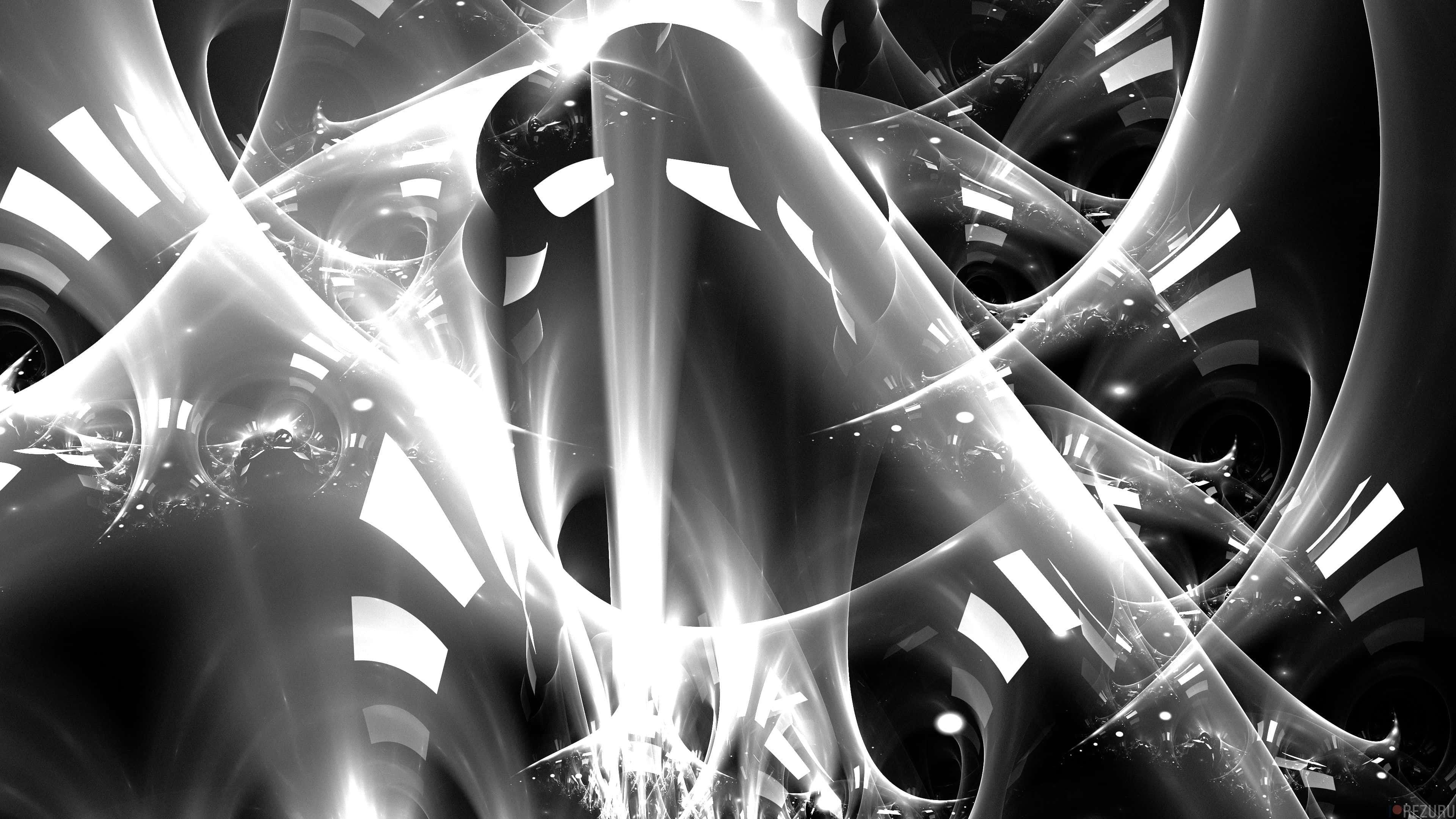 black and white abstract, monochrome abstract digital artwork, swirling light beams, 4K Desktop Wallpaper