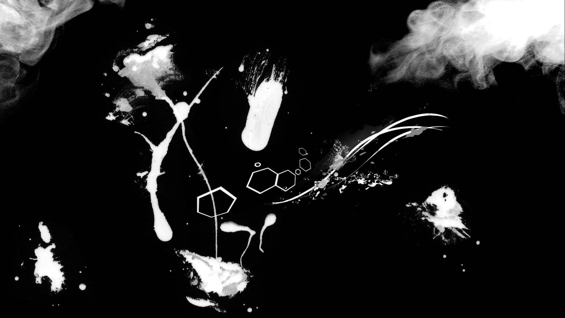black and white abstract, paint splatters, chemical formulas, Full HD Desktop Wallpaper
