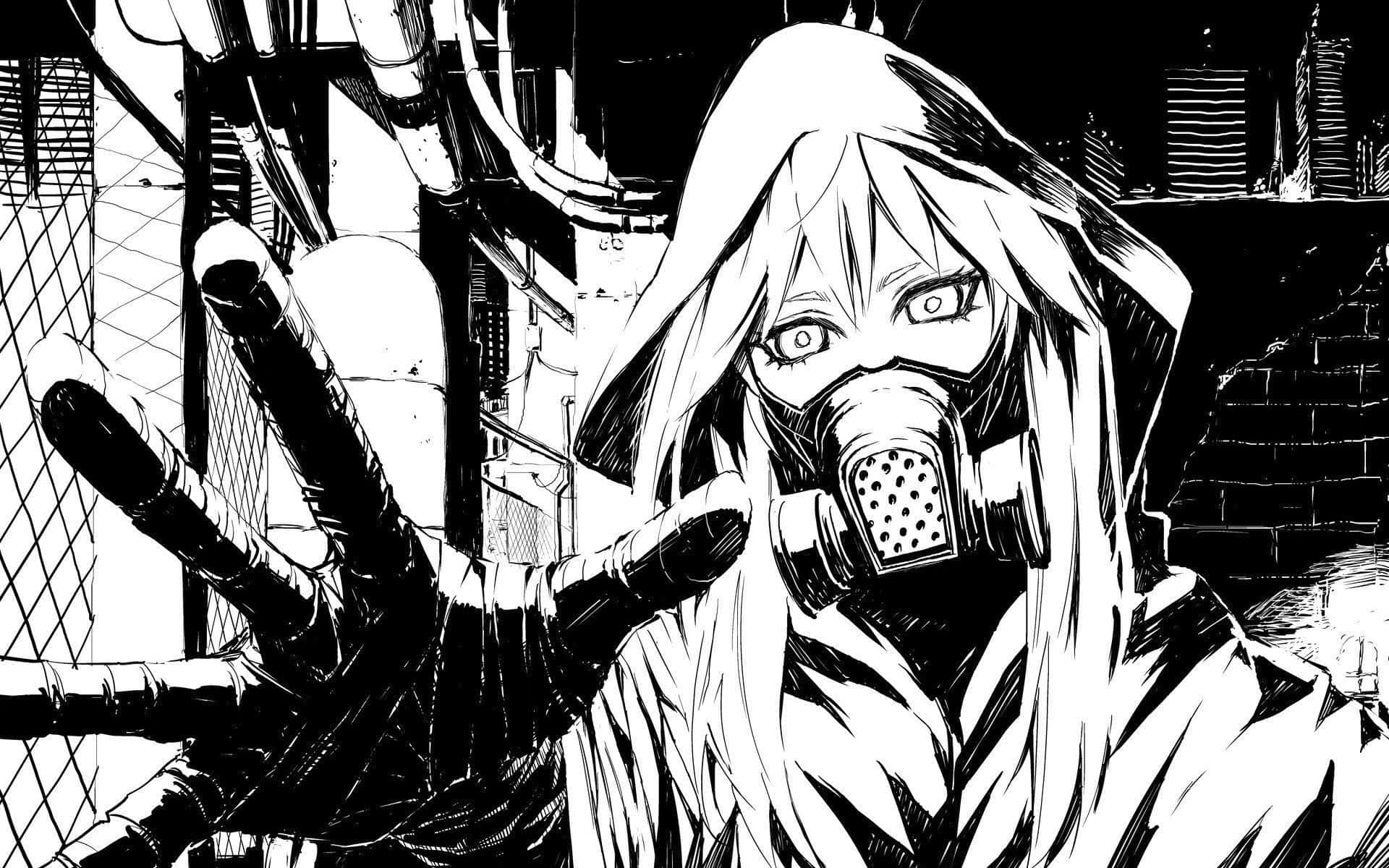 masked anime girl, long hair, gloved hand, Full HD Desktop Wallpaper