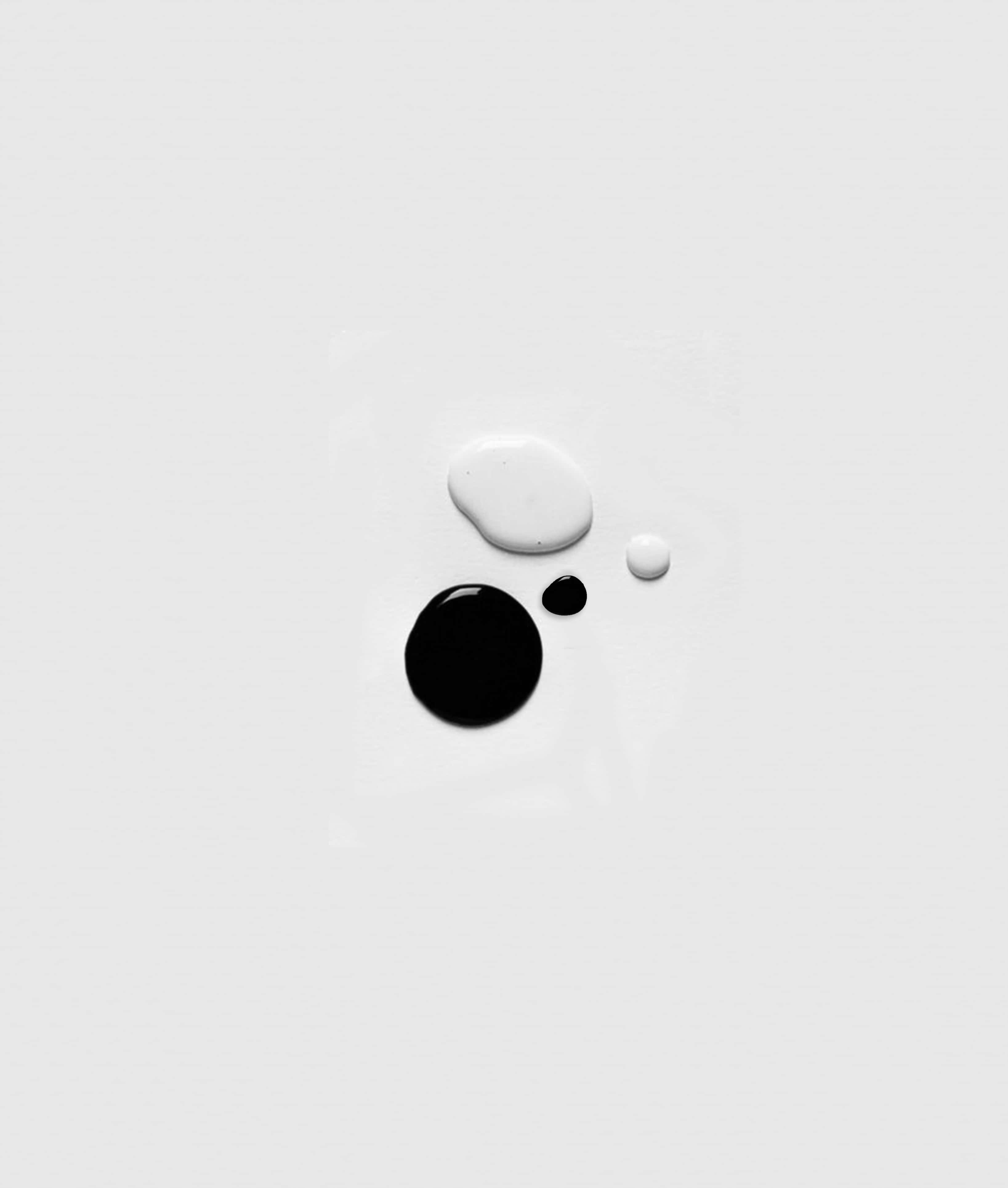 black and white abstract pattern, black and white liquid droplets, plain light gray surface, 4K Phone Wallpaper