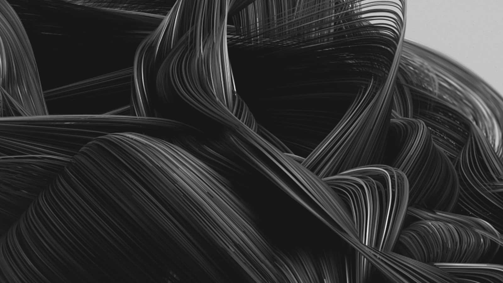 black and white abstract, flowing ribbons, varying shades, HD Desktop Wallpaper