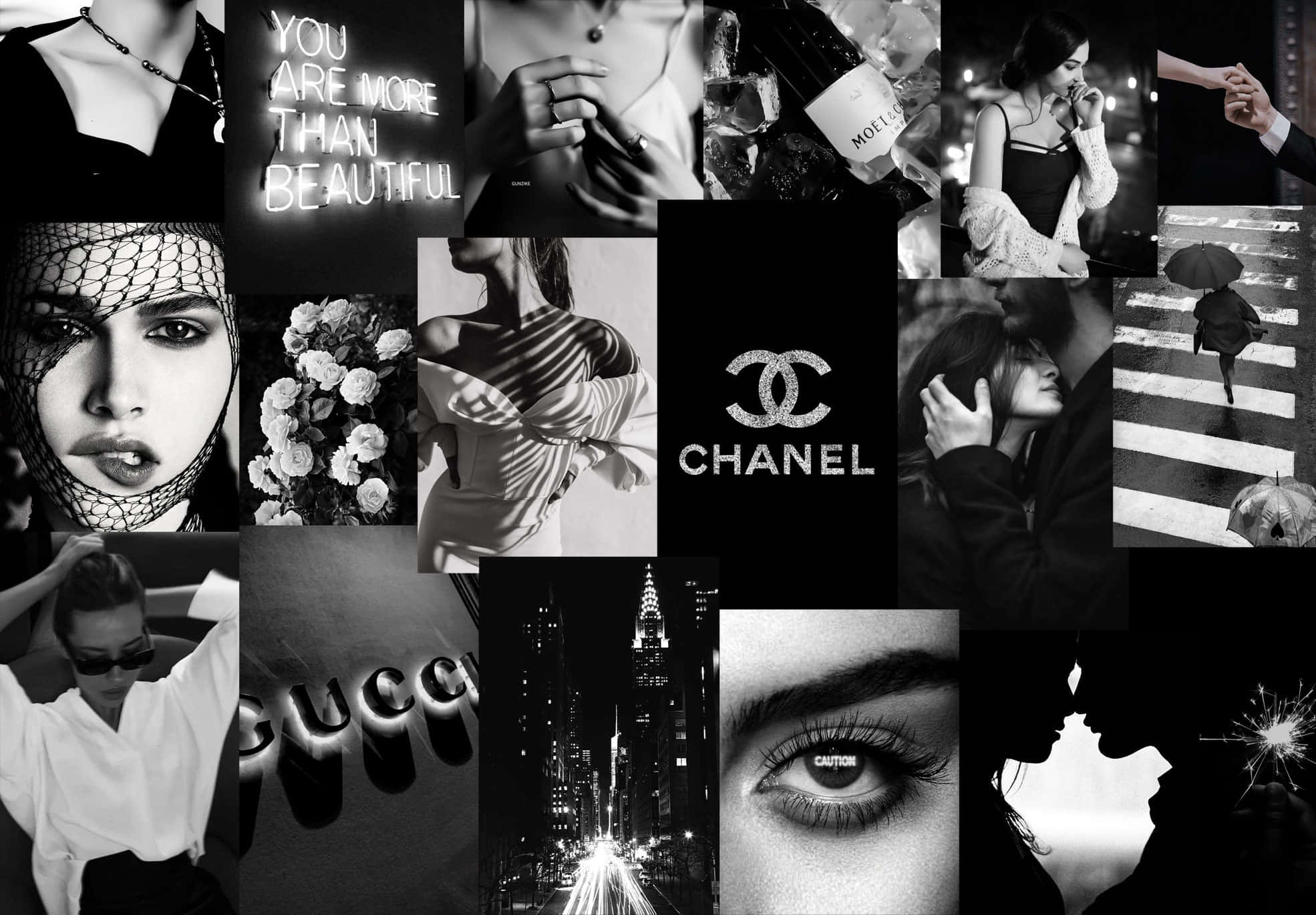 black and white aesthetic pc, luxury fashion moments, iconic logos, Full HD Desktop Wallpaper