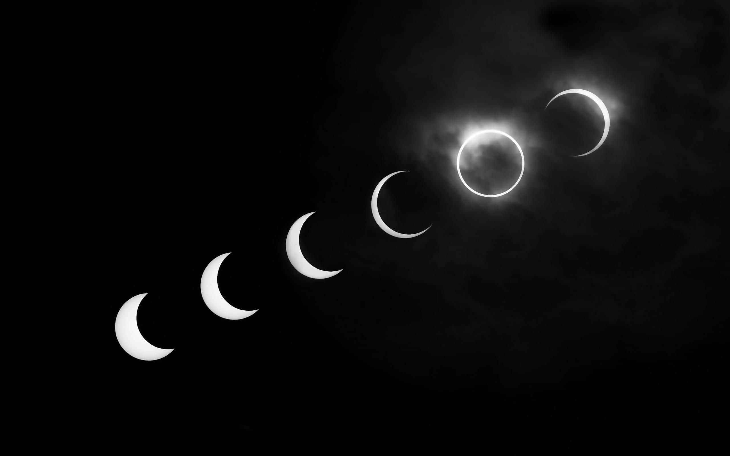 black and white aesthetic PC, solar eclipse, dark cloudy sky, 2K Desktop Wallpaper