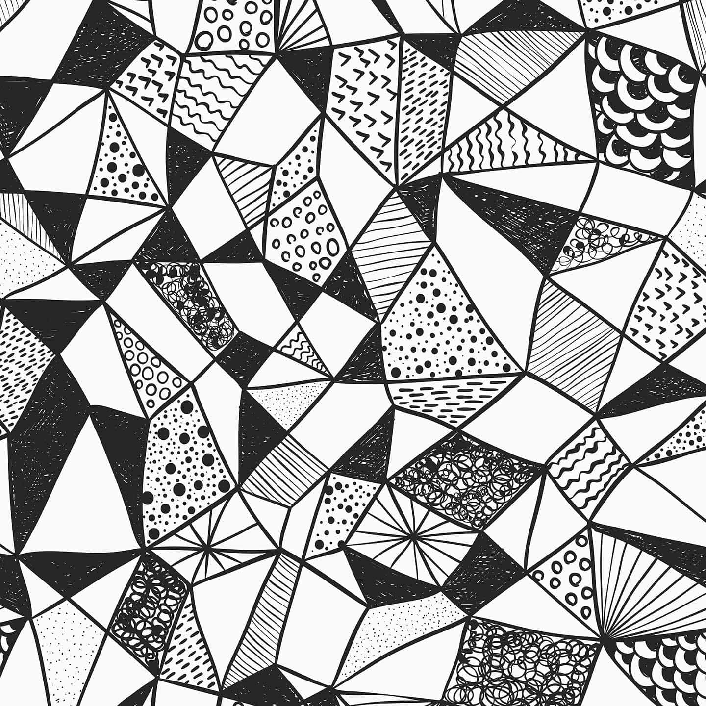 black and white geometric pattern, irregular polygonal tiles, hand-drawn textures, HD Desktop Wallpaper