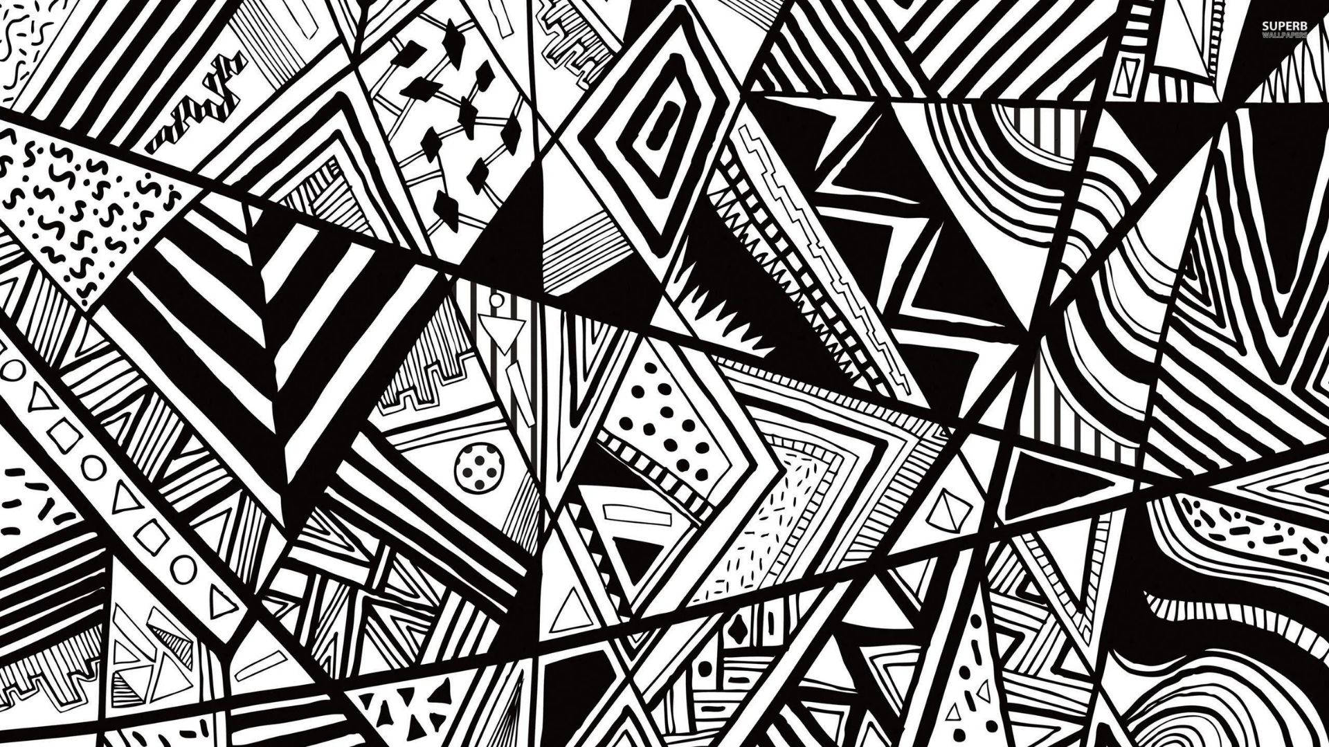 black and white abstract pattern, sharp geometric shapes, intricate line art, Full HD Desktop Wallpaper