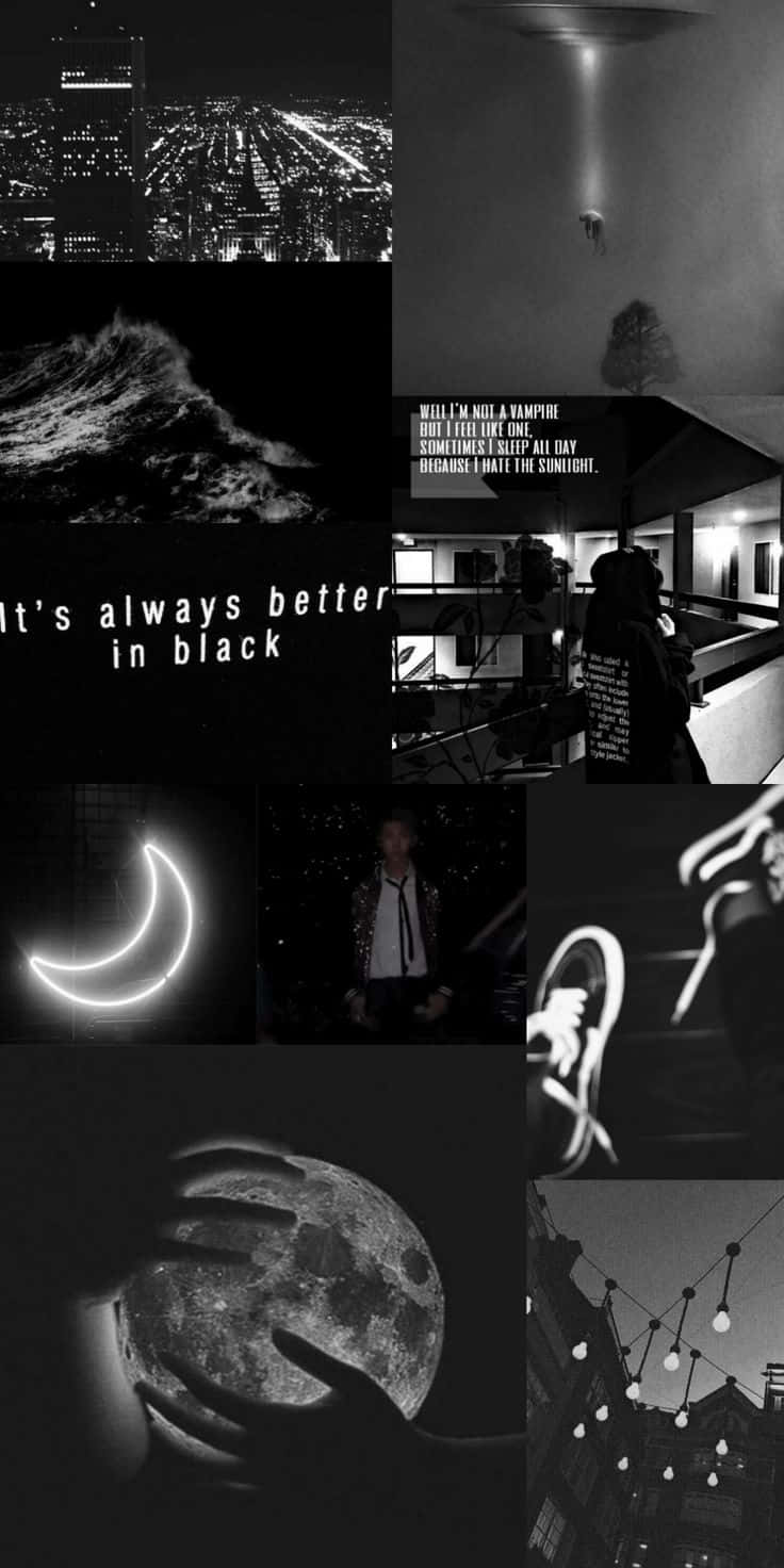 black and white aesthetic phone, urban night scenes, moon imagery, HD Phone Wallpaper