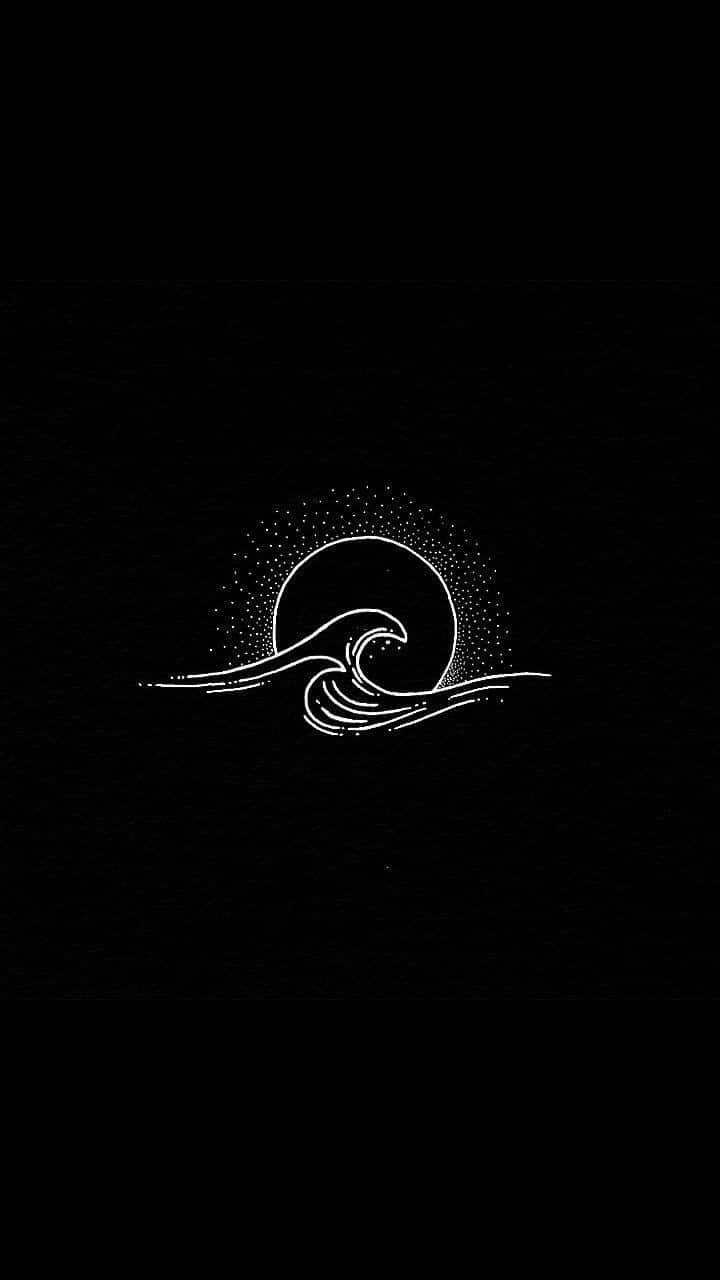 black and white aesthetic phone, minimalist white line drawing, wave crashing over a sun, HD Phone Wallpaper