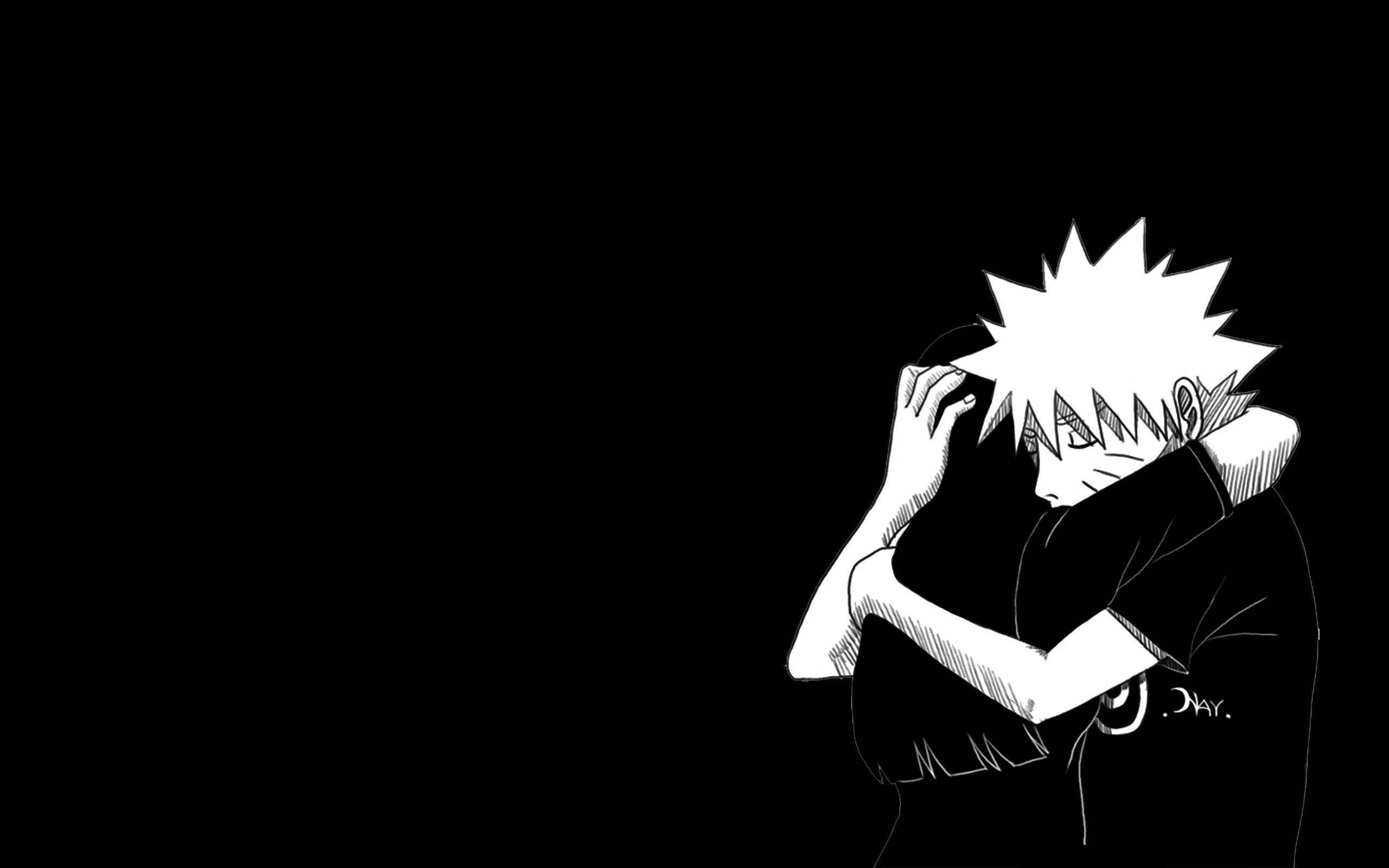 Black And White Anime Aesthetic, spiky hair, dark void, 2K Desktop Wallpaper