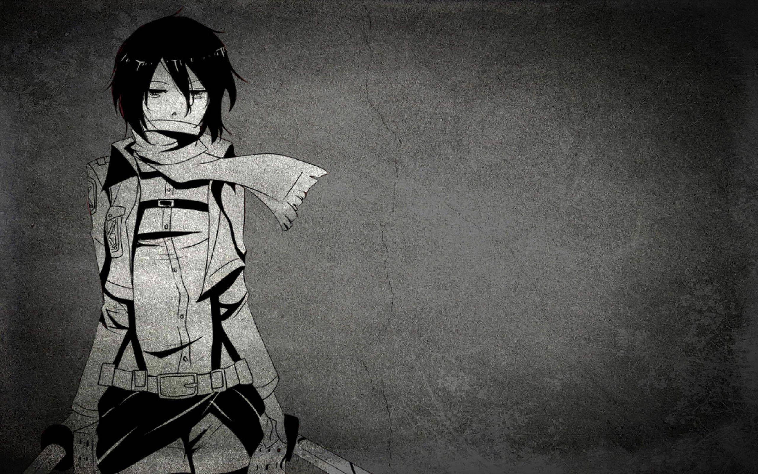 Black And White Anime Aesthetic, monochrome anime character, scarf, 2K Desktop Wallpaper