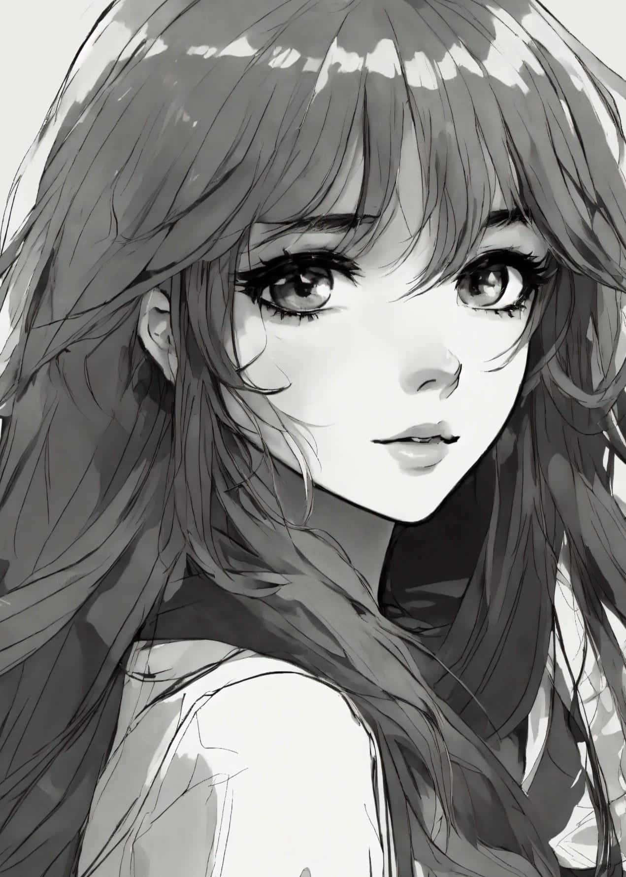 Black And White Anime Girl, anime-style portrait, young woman, HD Phone Wallpaper