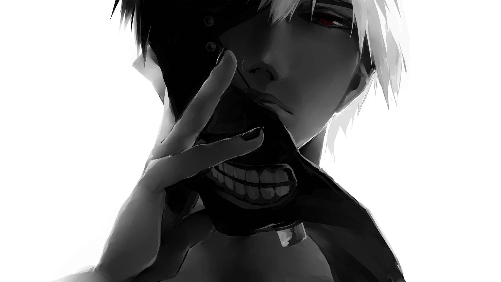 Black And White Anime Boy, white hair, red eyes, Full HD Desktop Wallpaper