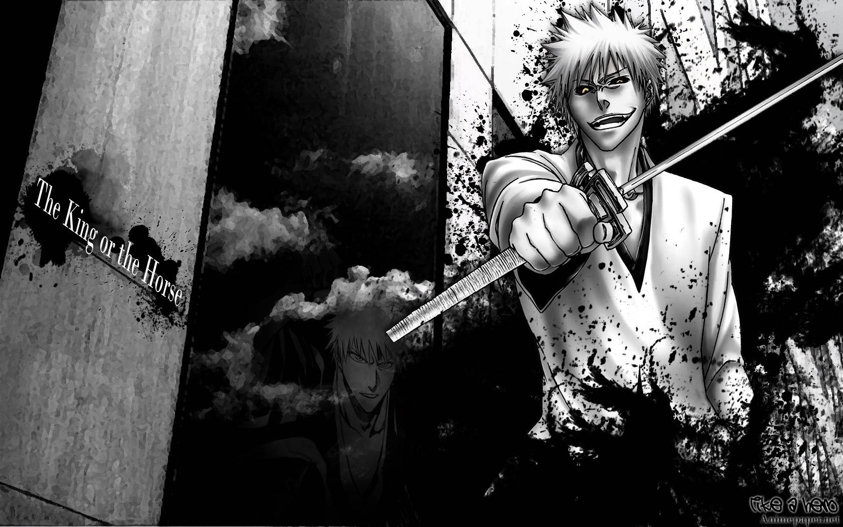 Black And White Anime Boy, spiky hair, sword, HD Desktop Wallpaper