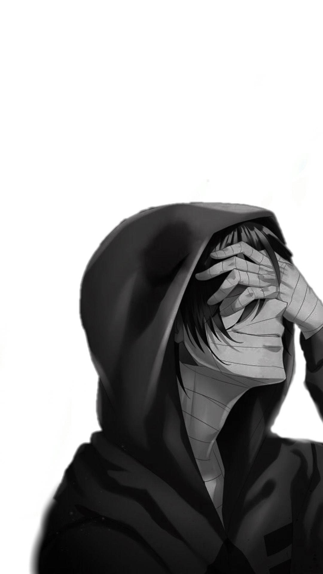 Black And White Anime Boy, monochrome anime character, dark hoodie, Full HD Phone Wallpaper