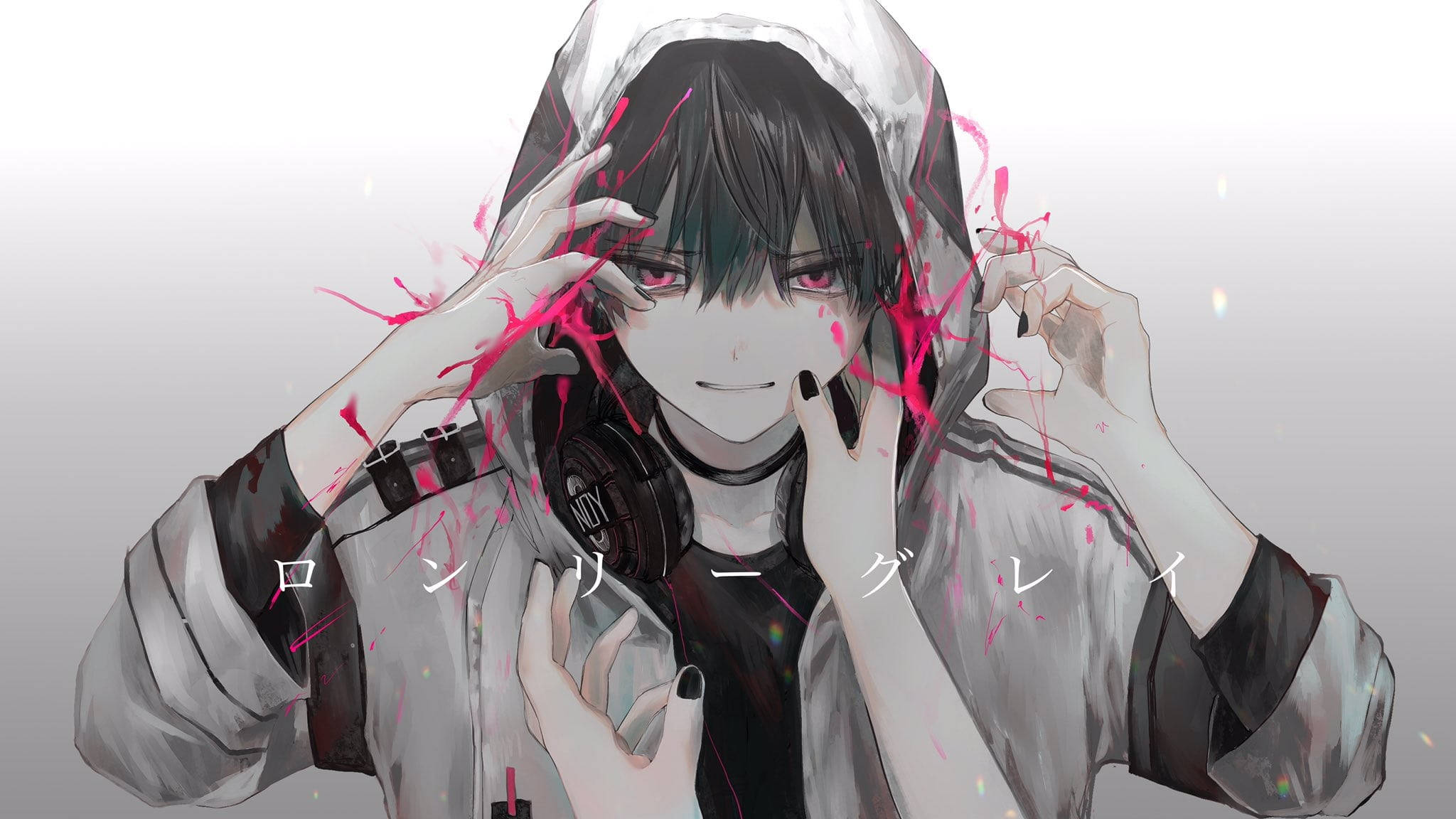 Black And White Cool Boy Anime, anime character, hoodie, Full HD Desktop Wallpaper