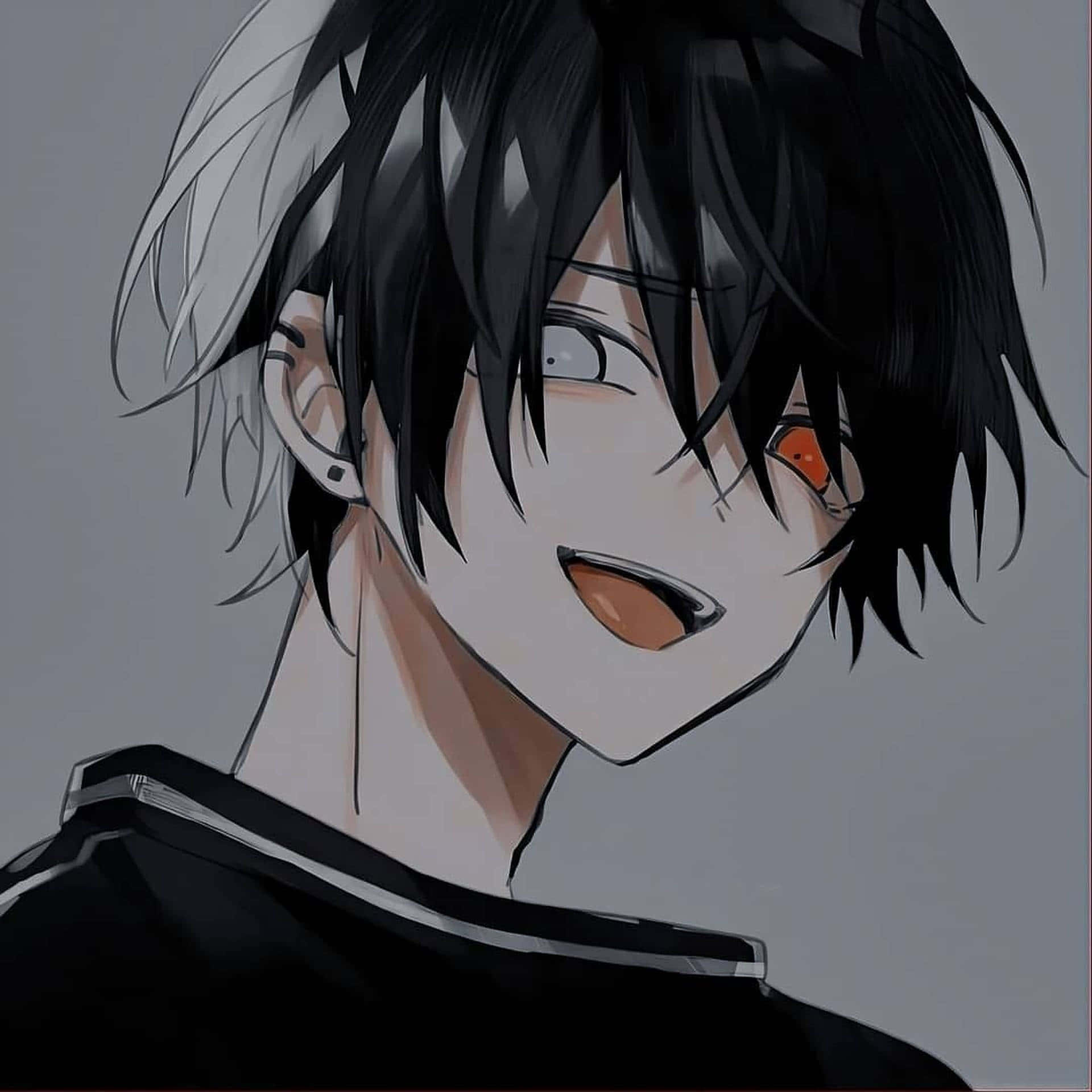 anime boy, black hair, one orange eye, Full HD Desktop Wallpaper