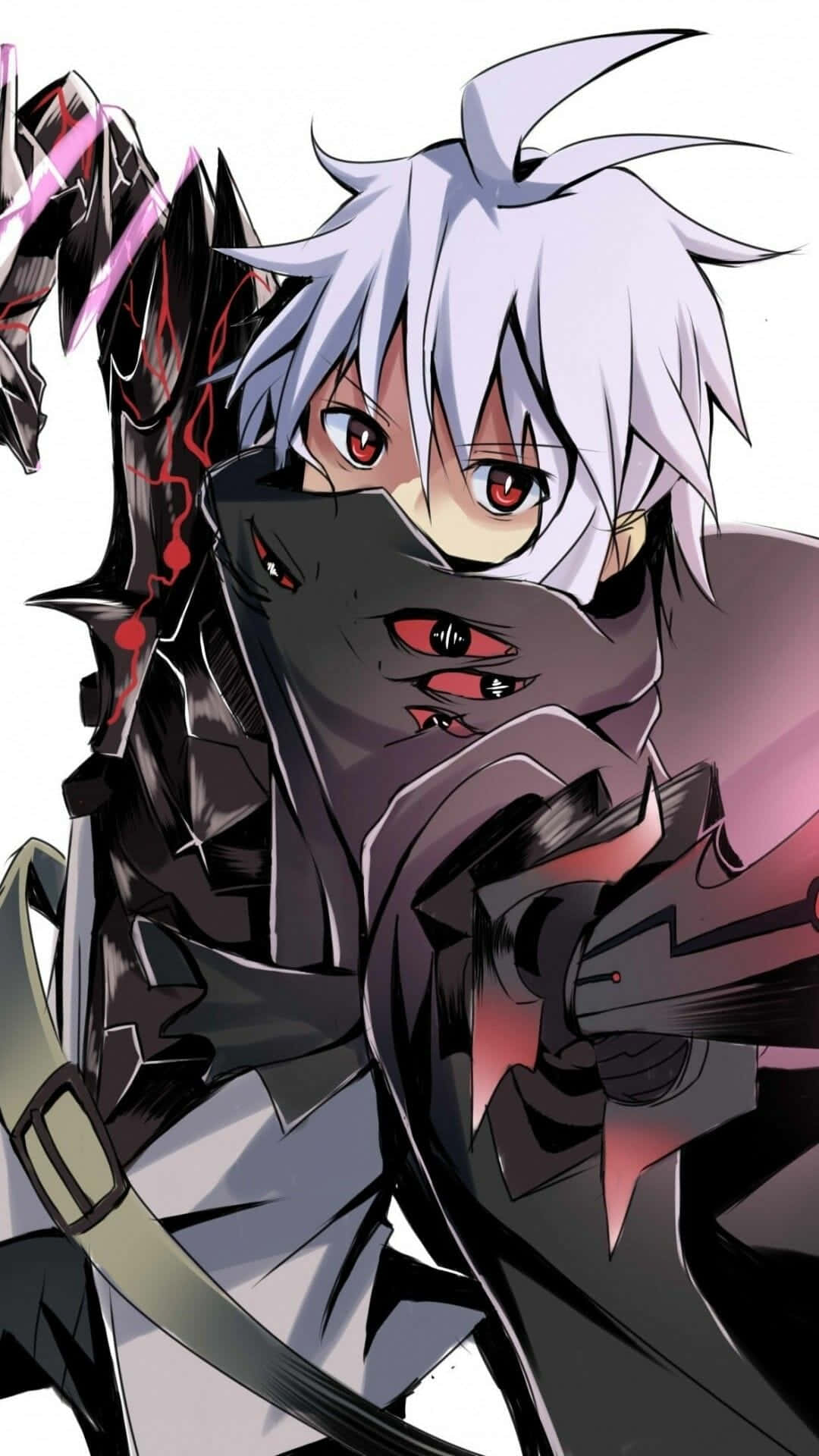 anime boy, white hair, red eyes, Full HD Phone Wallpaper