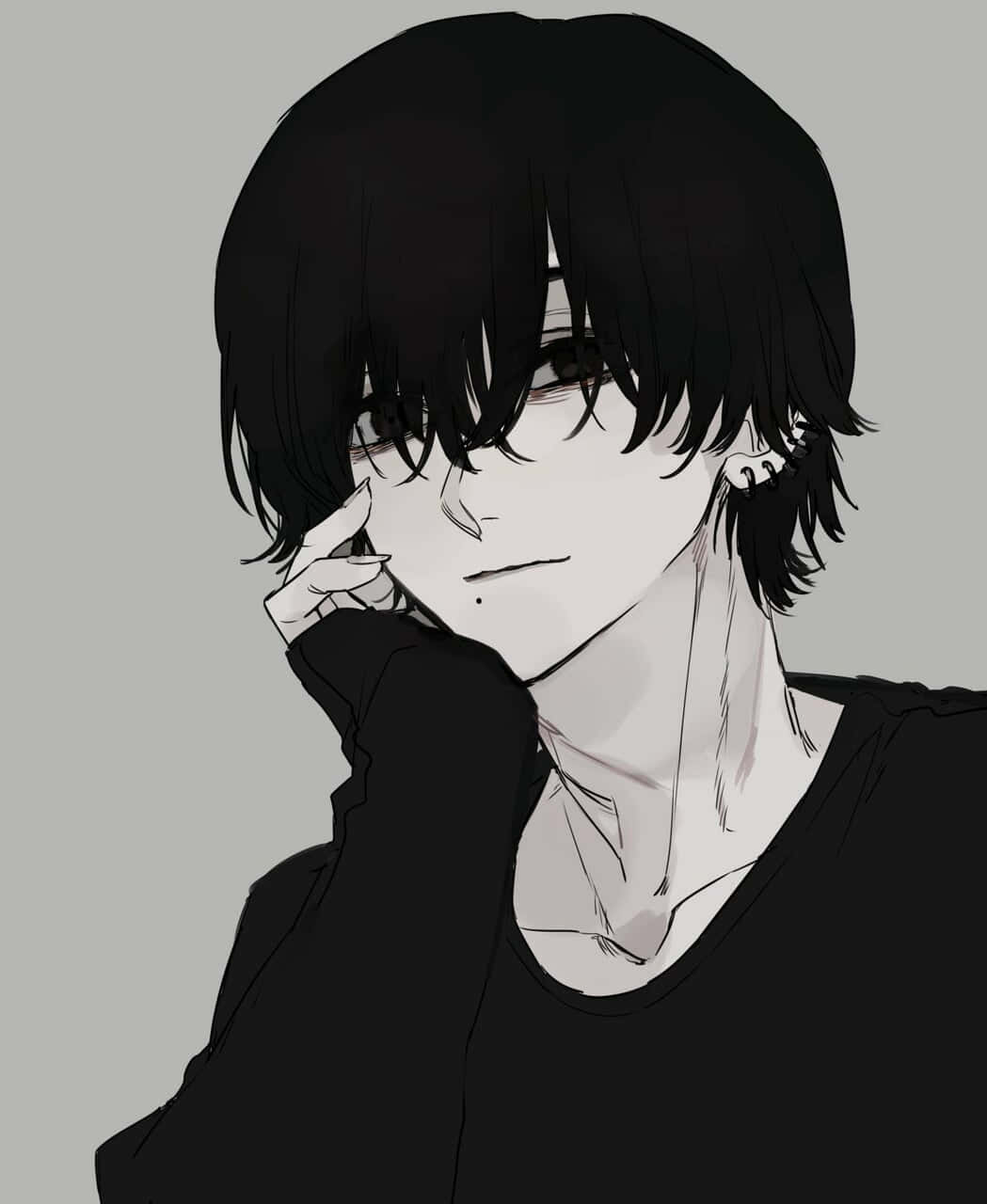 brooding anime boy, black hair, black shirt, HD Phone Wallpaper