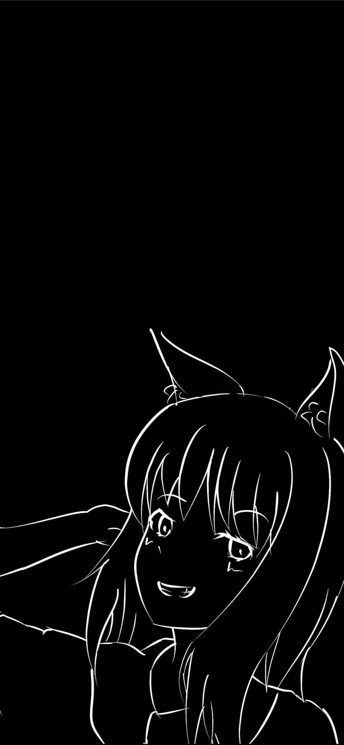 Cat Girl Anime, black and white, iPhone, Full HD Phone Wallpaper