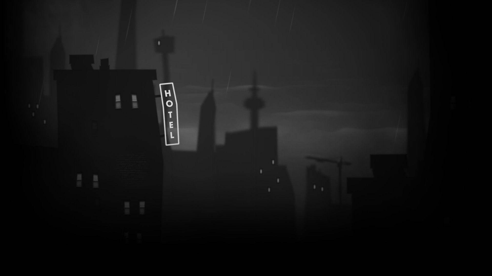 Hotel, Dark Anime Aesthetic, Monochrome cityscape, Full HD Desktop Wallpaper
