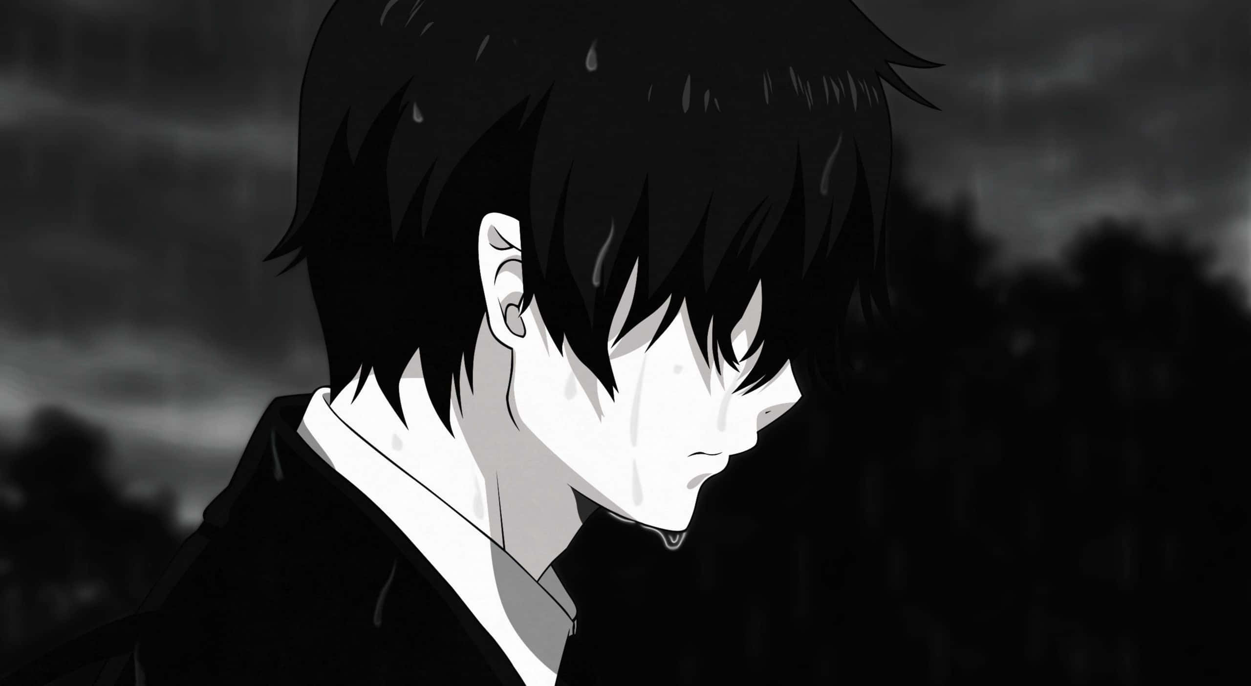 anime boy, tears, rainy, 2K Desktop Wallpaper