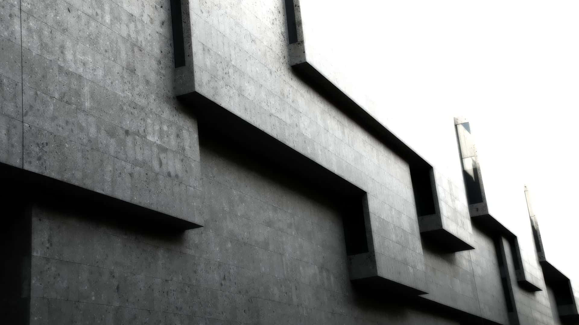 black and white architecture, brutalist concrete building, geometric protrusions, Full HD Desktop Wallpaper