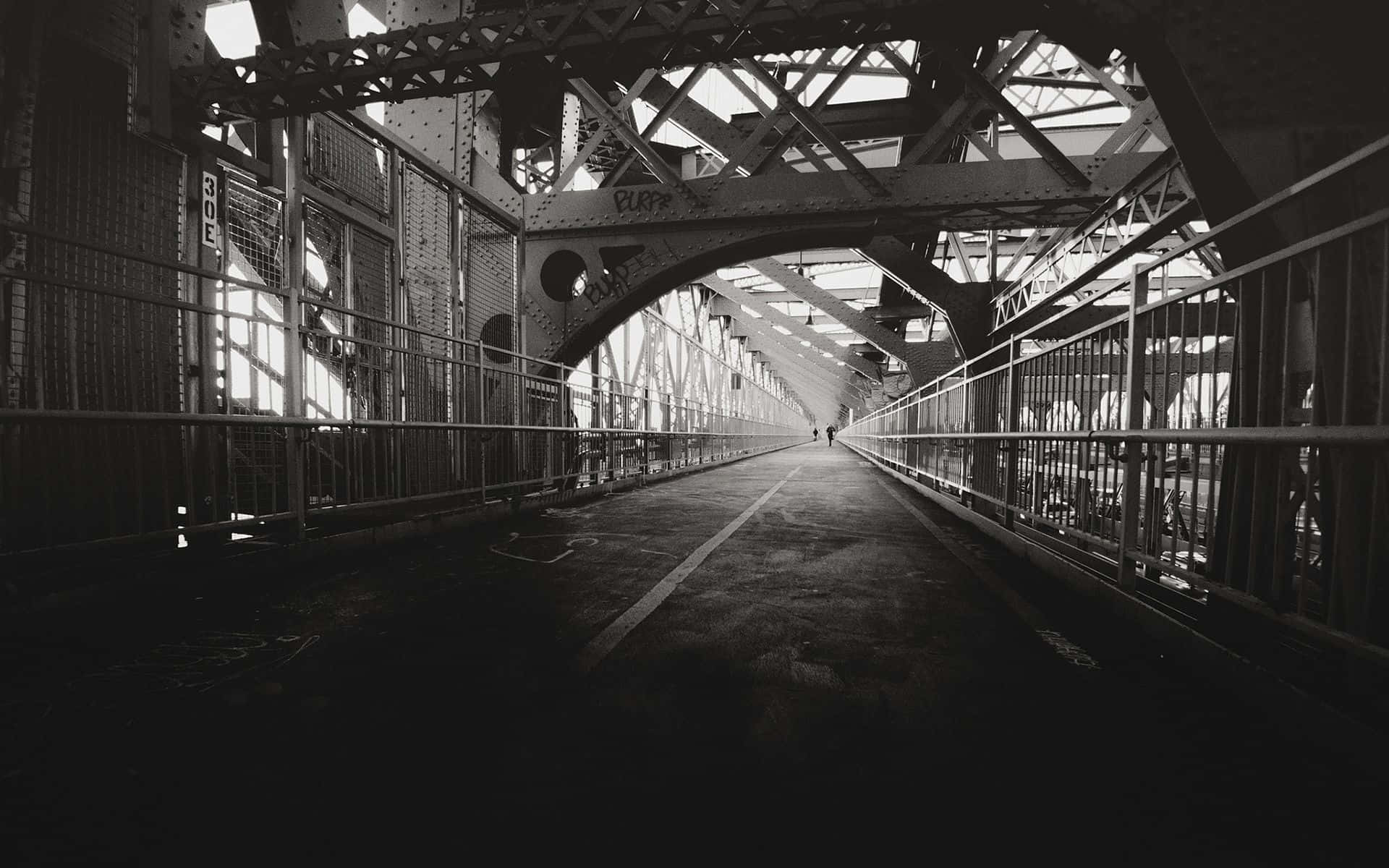 black and white architecture, metal bridge, steel truss structure, Full HD Desktop Wallpaper