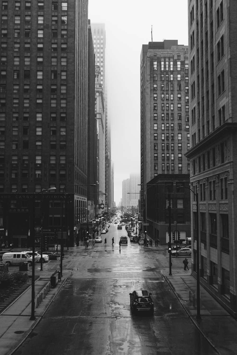 black and white architectural design, symmetrical perspective, urban street scene, HD Phone Wallpaper