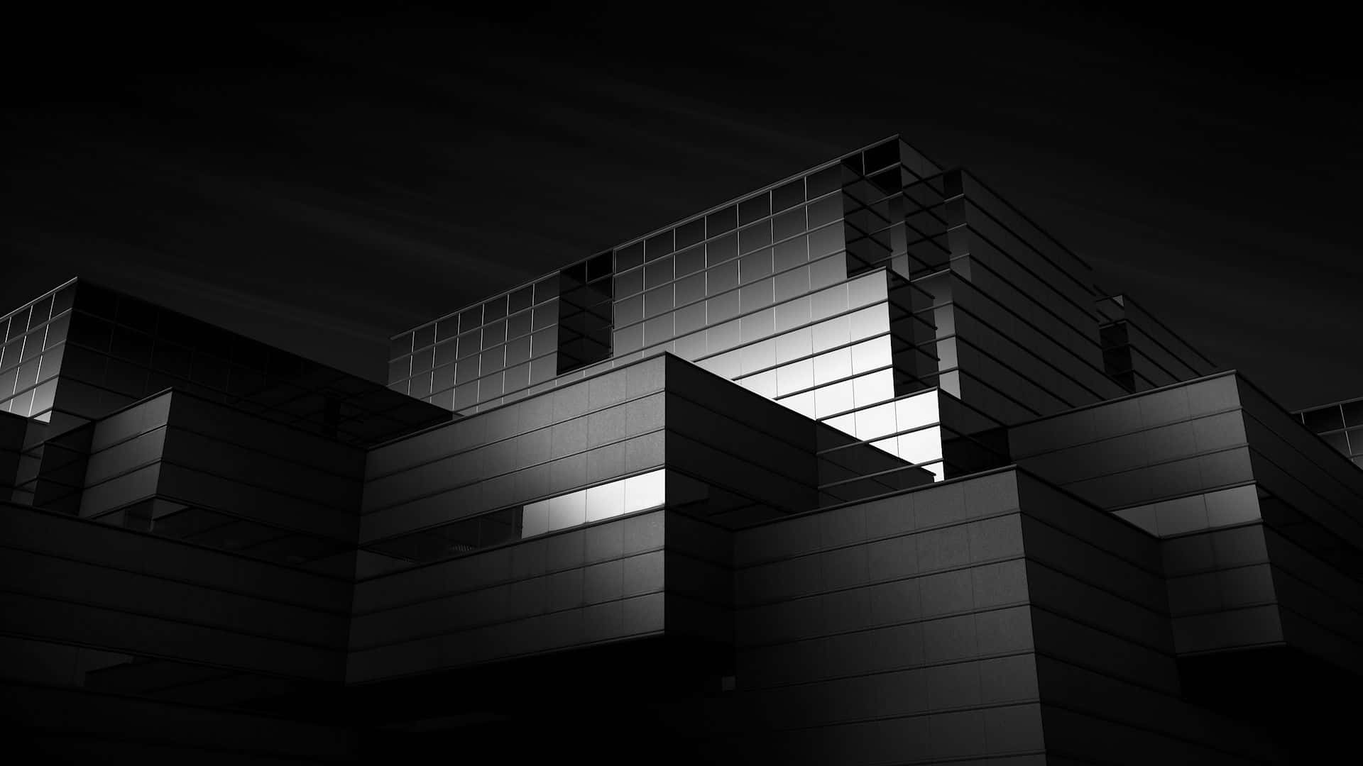 black and white architecture, modern building, night, Full HD Desktop Wallpaper