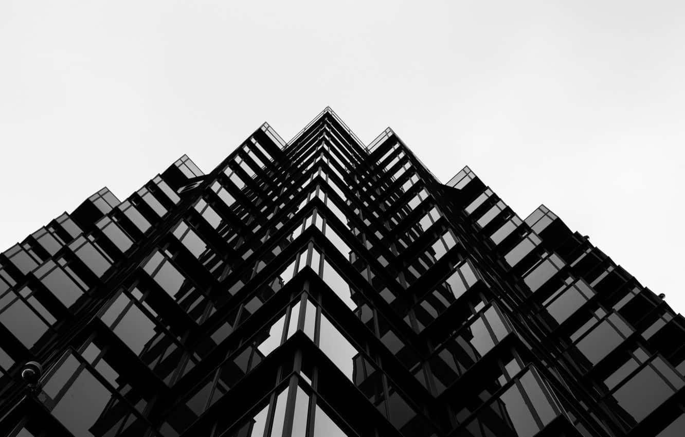 black and white architecture, modern glass skyscraper, low angle shot, HD Desktop Wallpaper