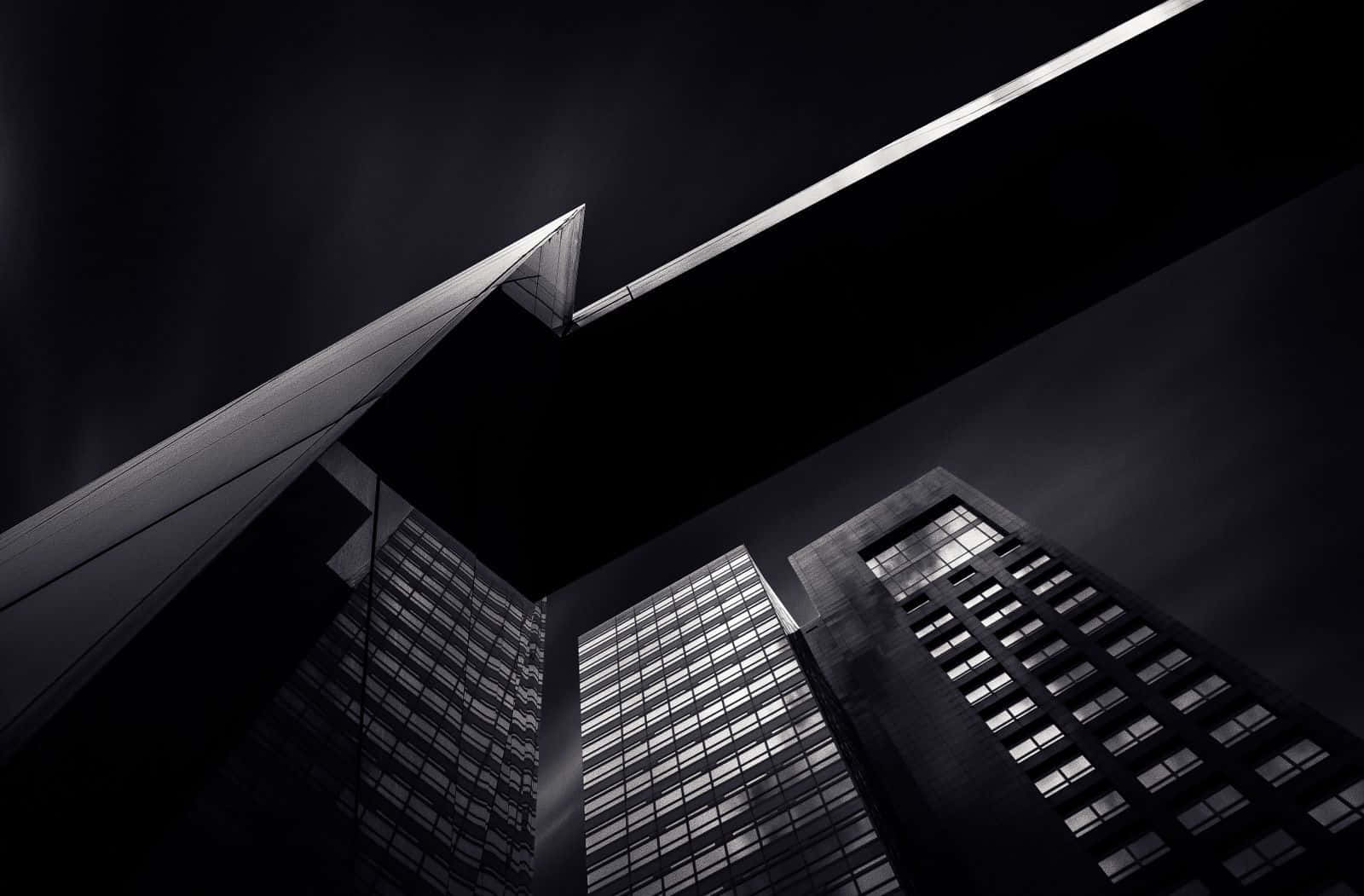 black and white architecture, skyscrapers, dark sky, HD Desktop Wallpaper