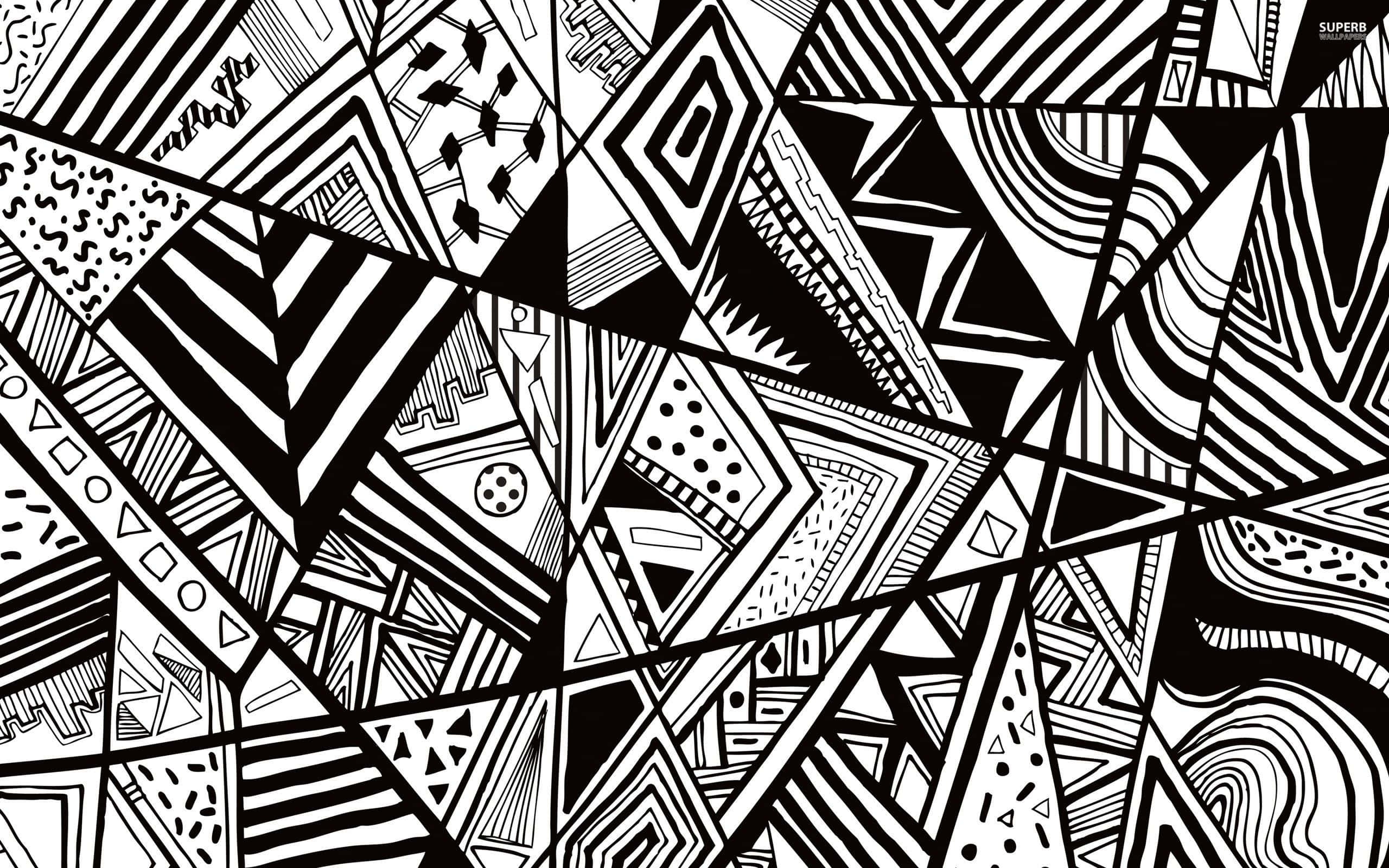 black and white geometric, sharp geometric shapes, intricate line art, 2K Desktop Wallpaper