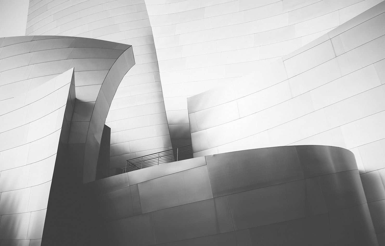 Black And White Architecture, monochrome, flowing curved metallic surfaces, HD Desktop Wallpaper