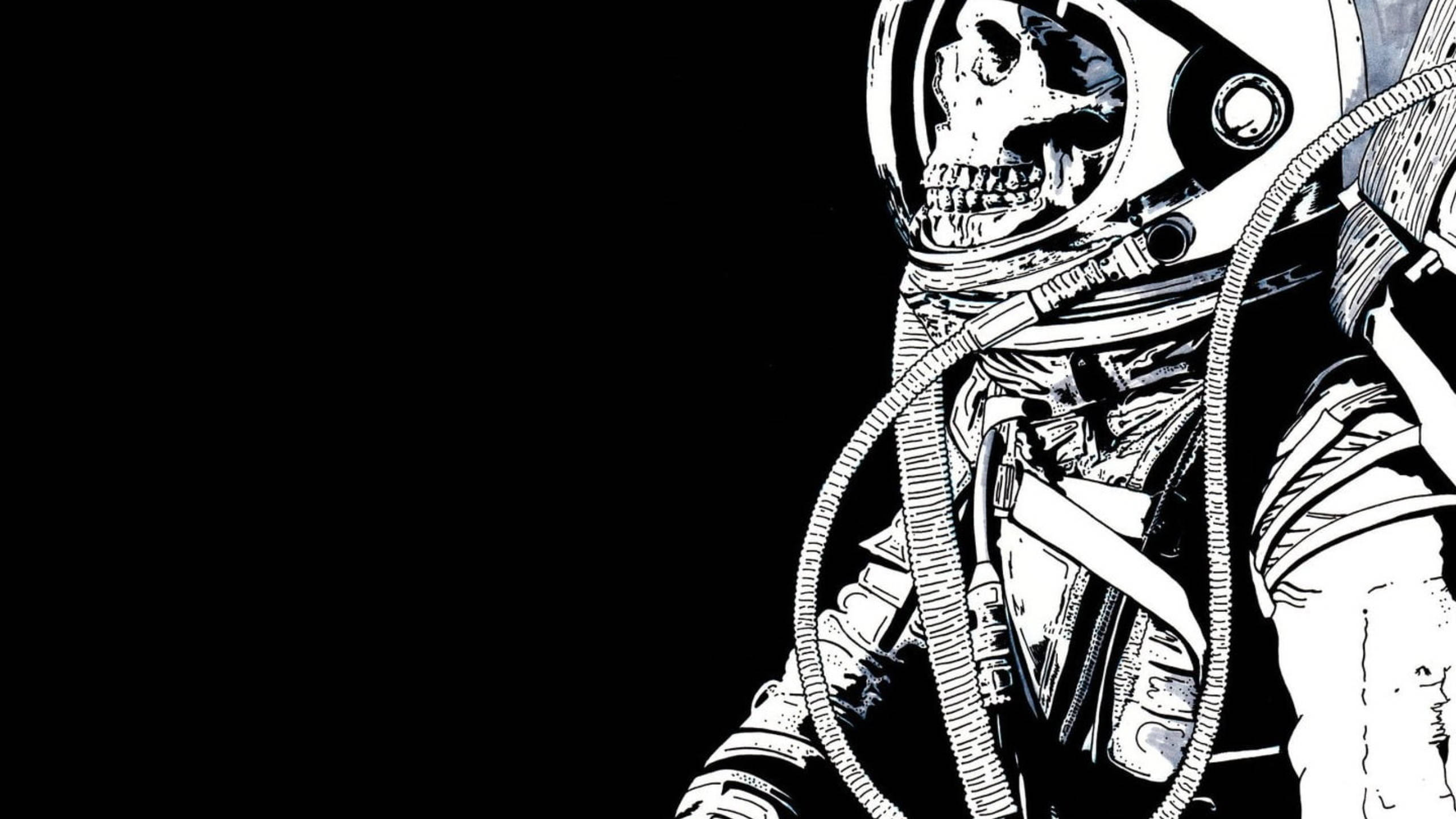 astronaut skeleton, spacesuit, void background, 2K Desktop Wallpaper